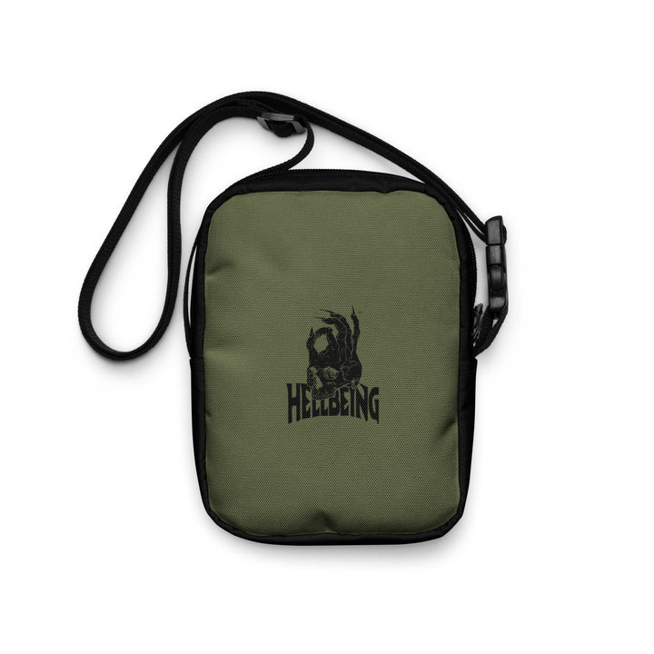 Hellbeing green and black utility crossbody bag, back view