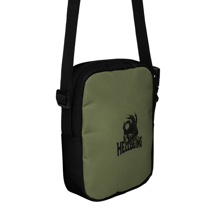 Hellbeing green and black utility crossbody bag, back detail