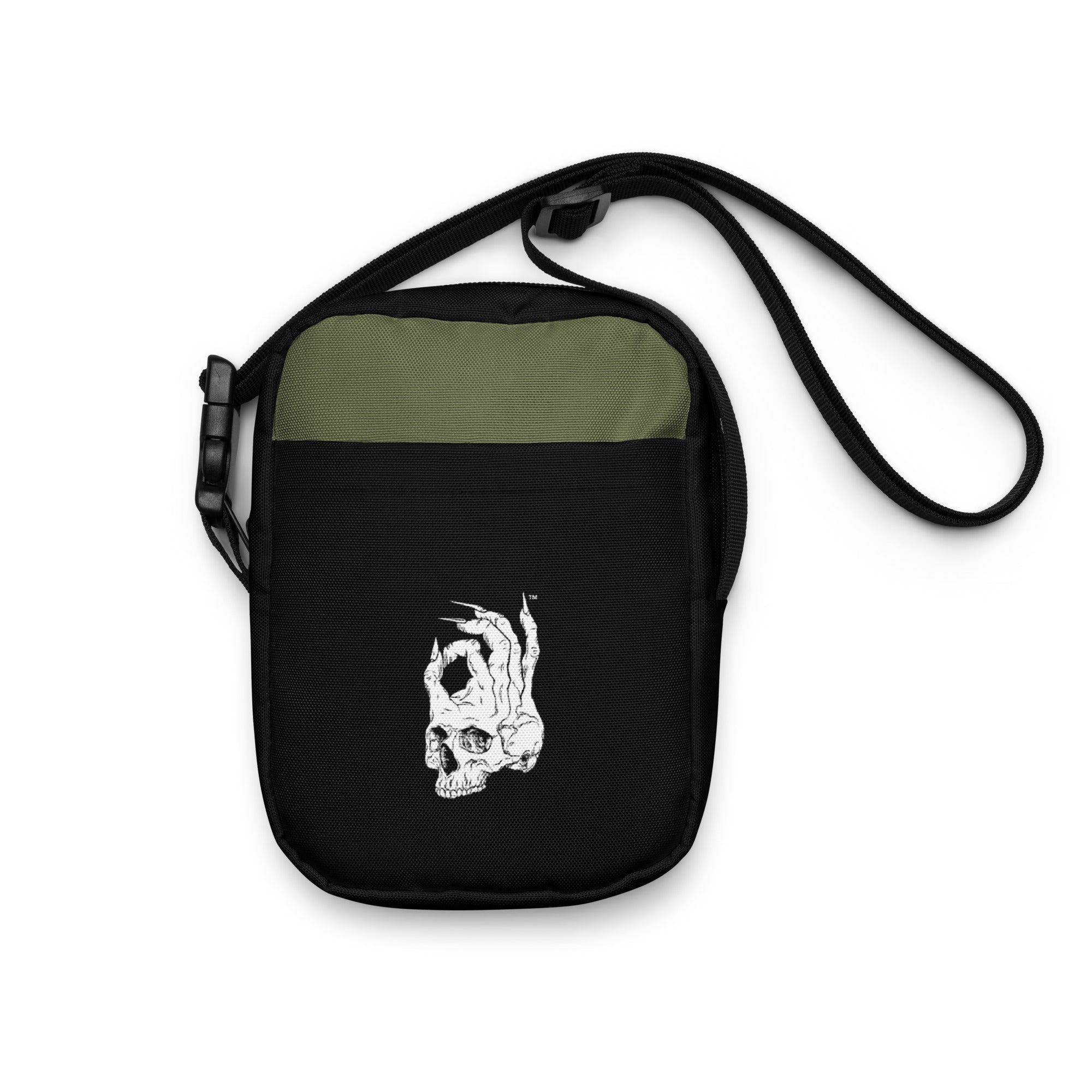 Hellbeing green and black utility crossbody bag, front view