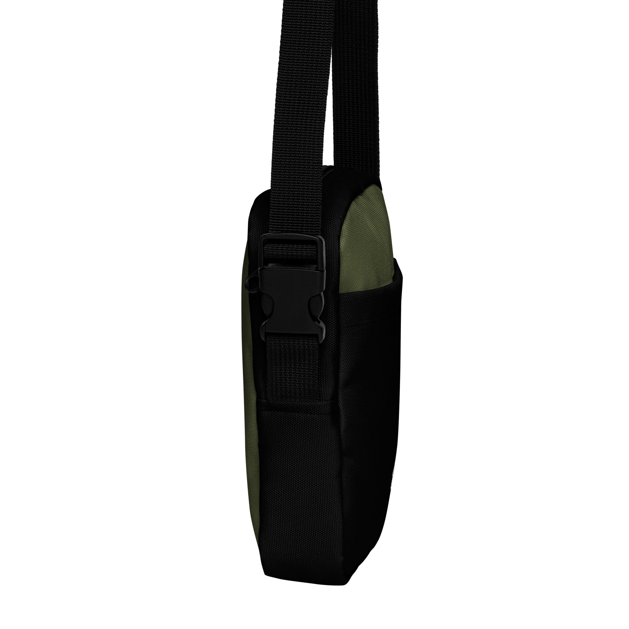 Hellbeing green and black utility crossbody bag, right side view