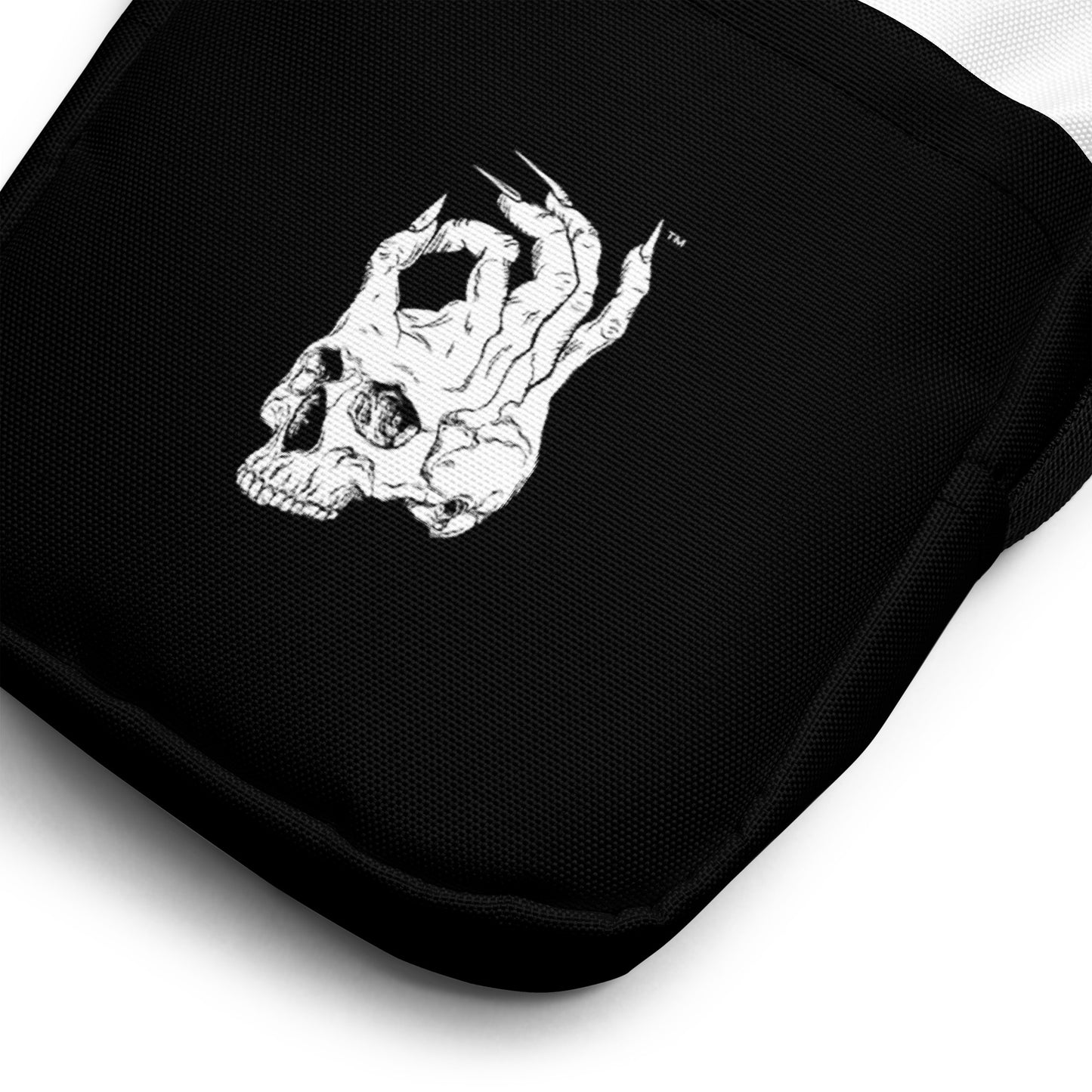 Zoomed in view of Hellbeing Black and white Crossbody utility bag