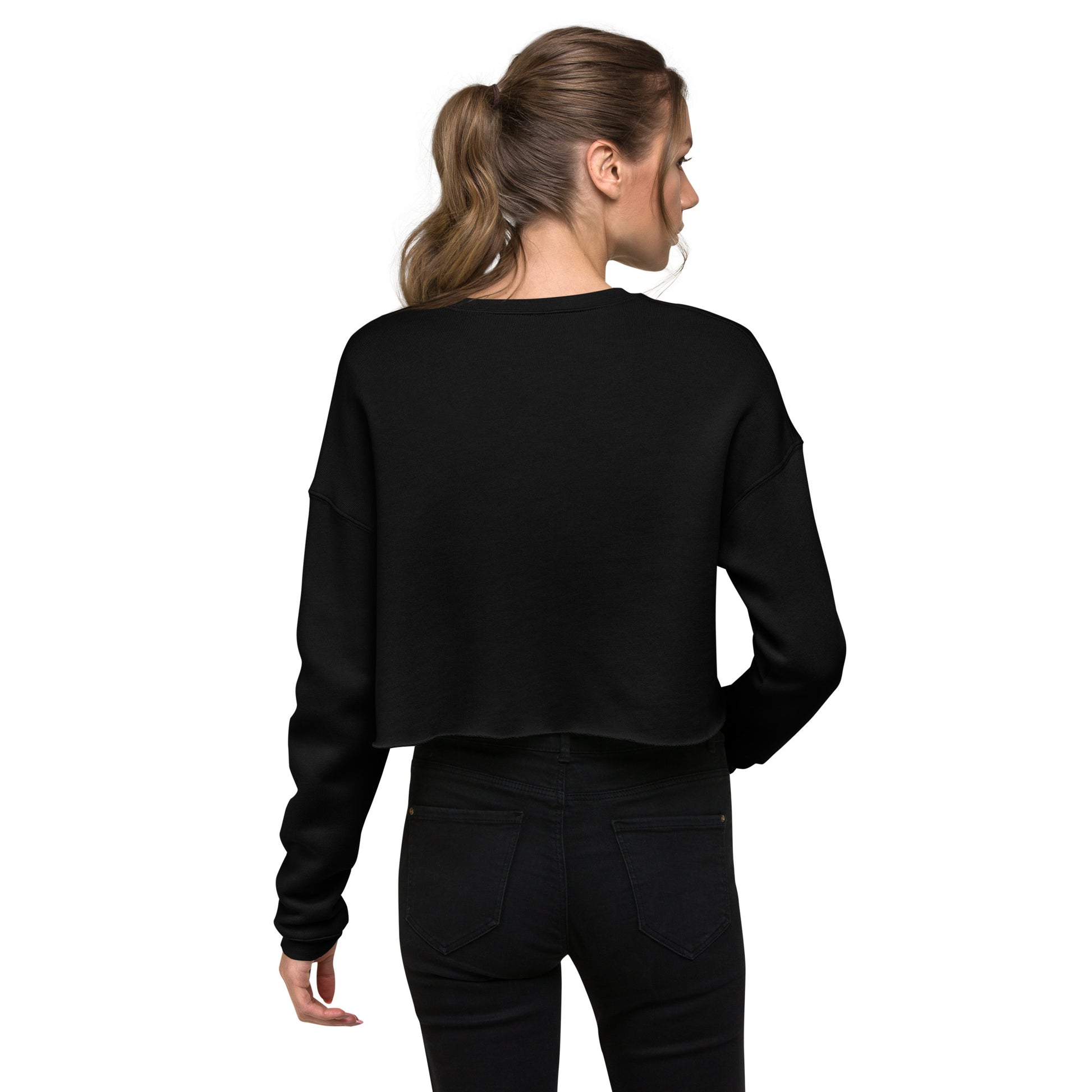 Hellbeing womens cropped skull logo black sweatshirt from the back view