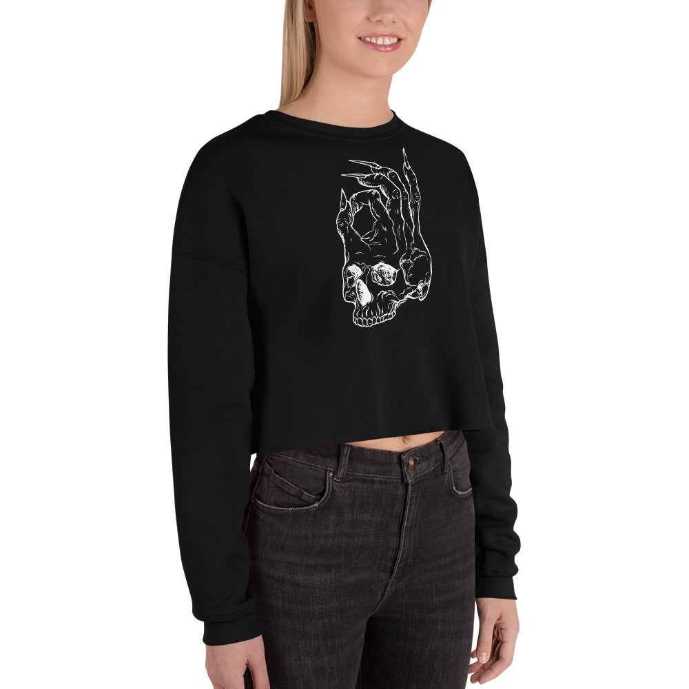 Hellbeing womens cropped skull logo black sweatshirt