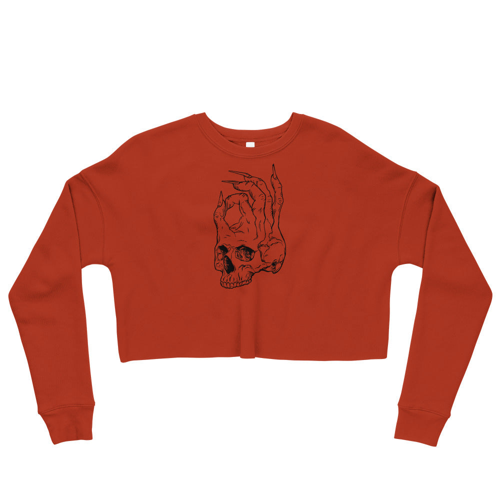 Hellbeing womens cropped skull logo red sweatshirt