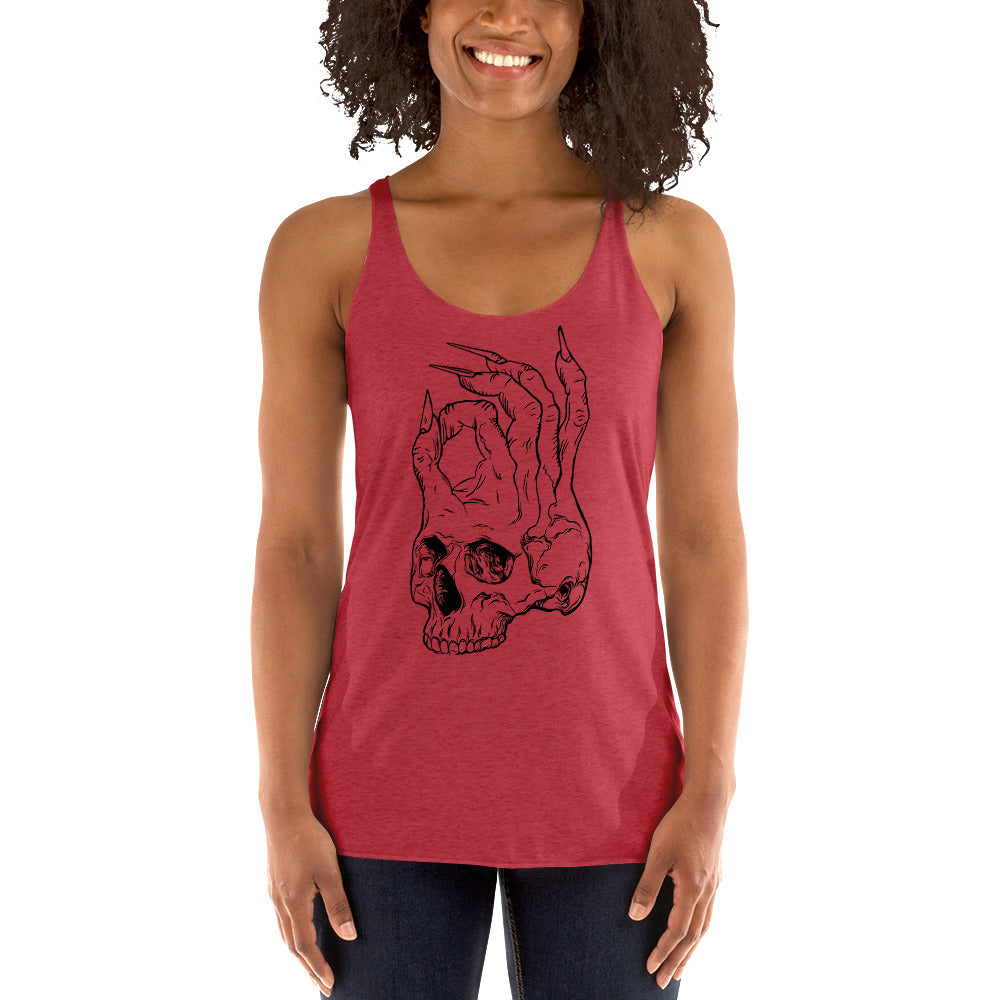 Hellbeing womens skull logo racerback tank top in vintage red front view