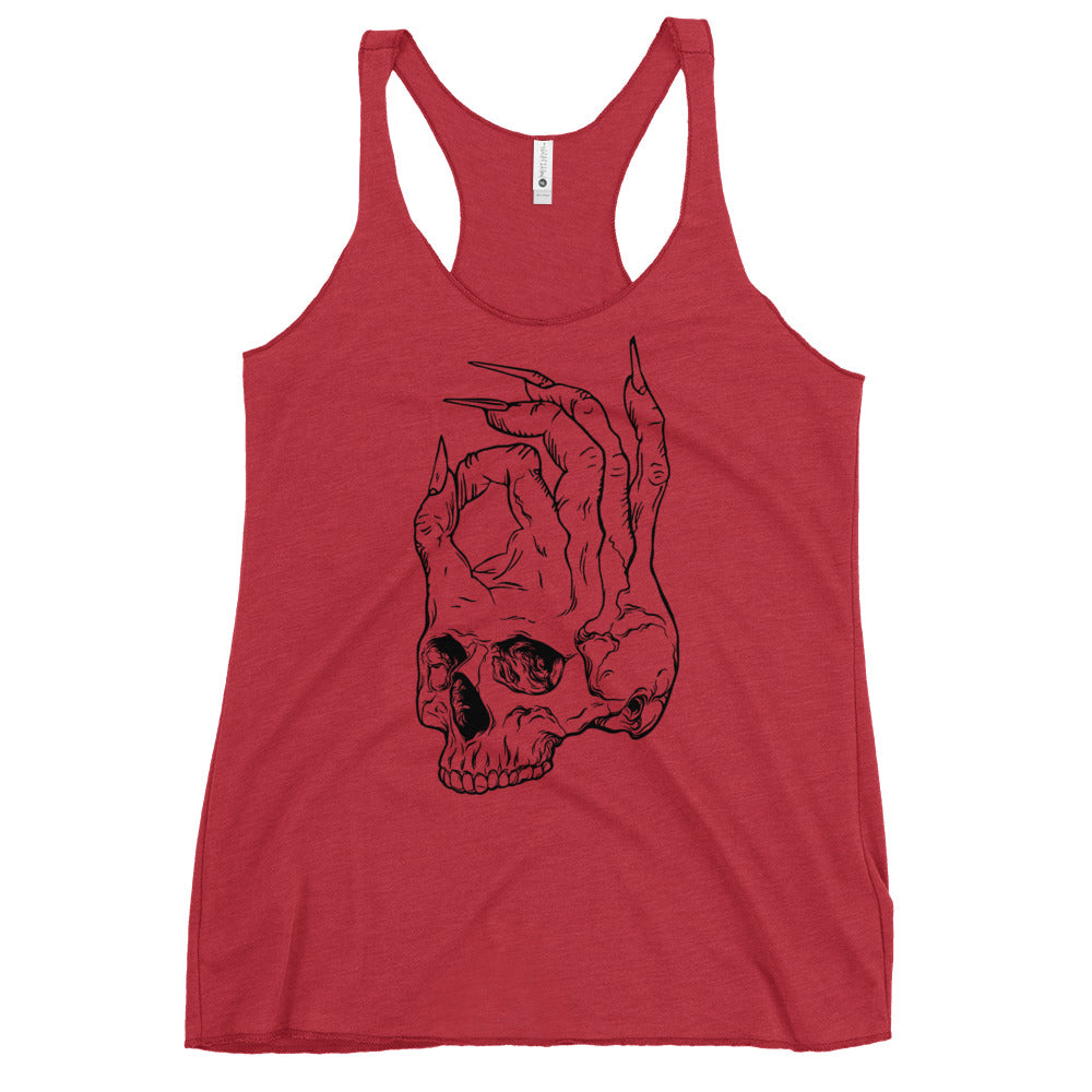 Hellbeing womens skull logo racerback tank top in vintage red front