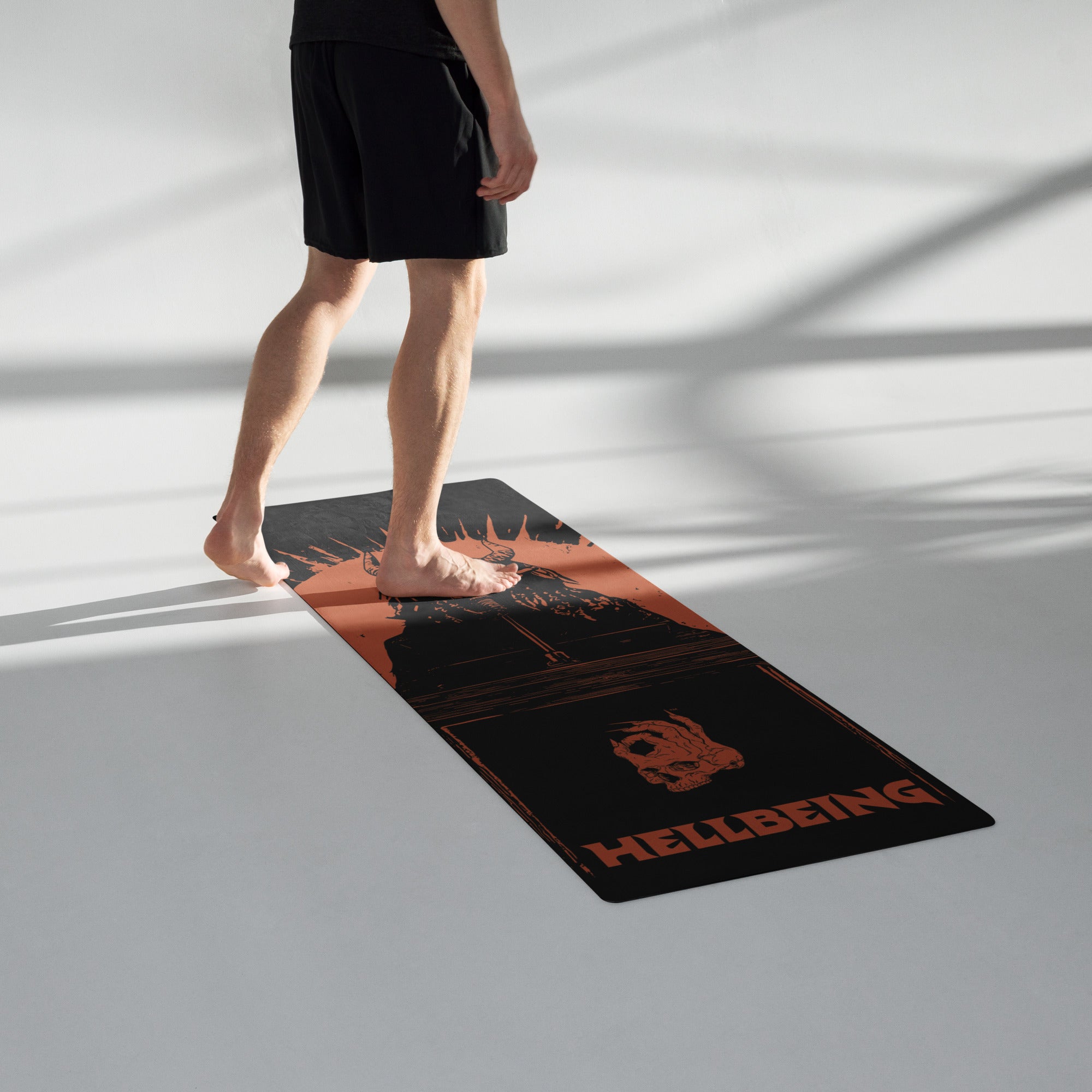 Hellbeing Lucifer's Pulpit yoga mat in red and black, top design view