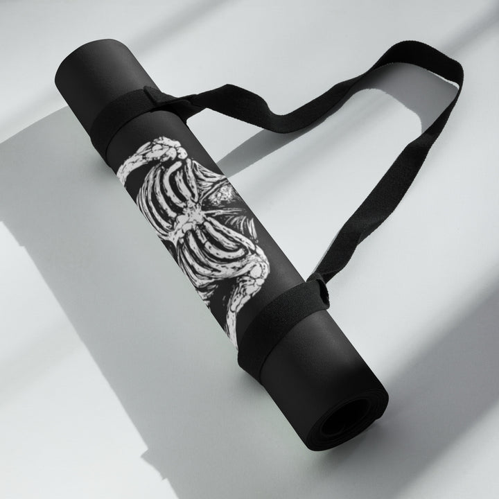 Hellbeing meditating skeleton yoga mat, rolled up