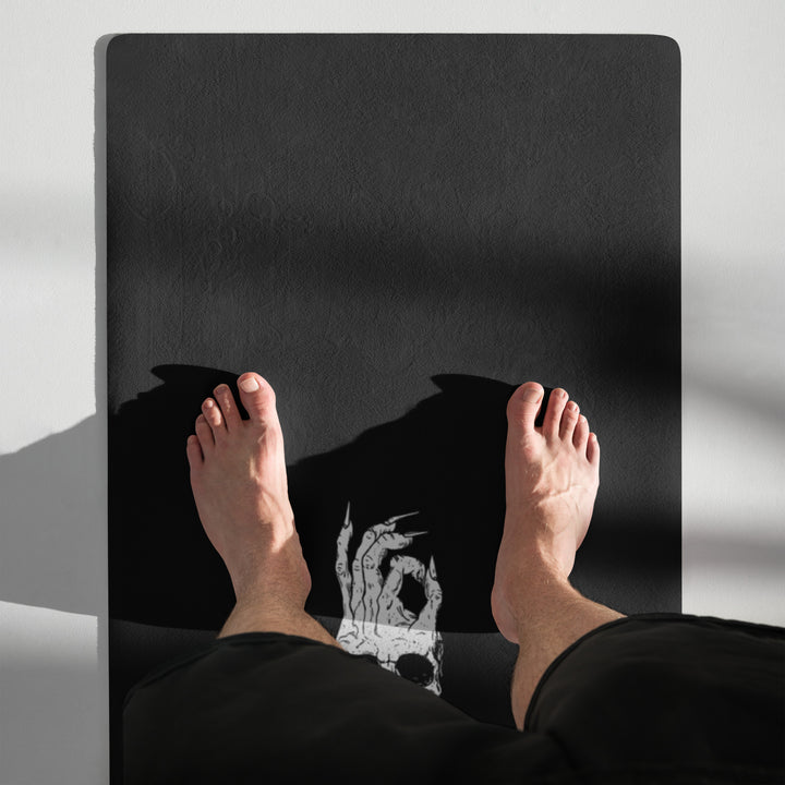 Hellbeing meditating skeleton yoga mat, standing rolled view