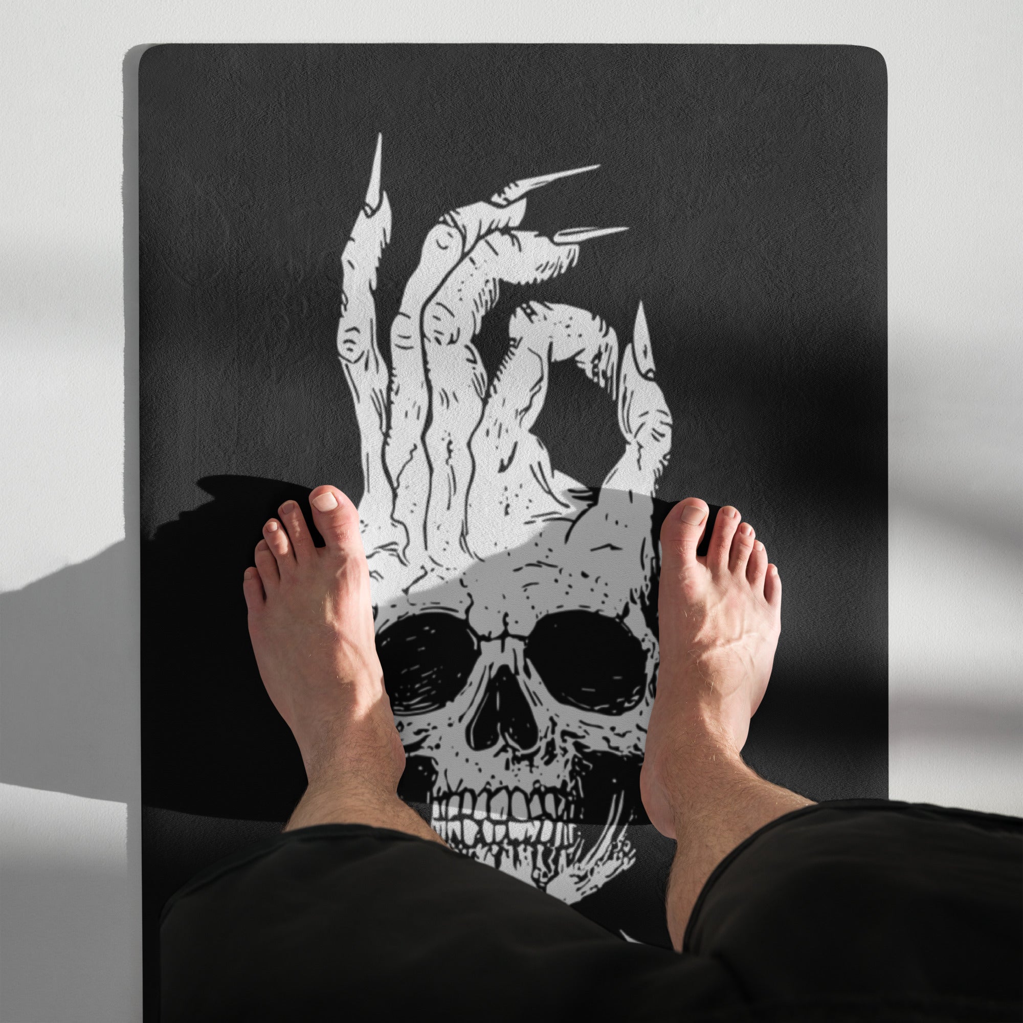 Hellbeing meditating skull yoga mat, alternate top view