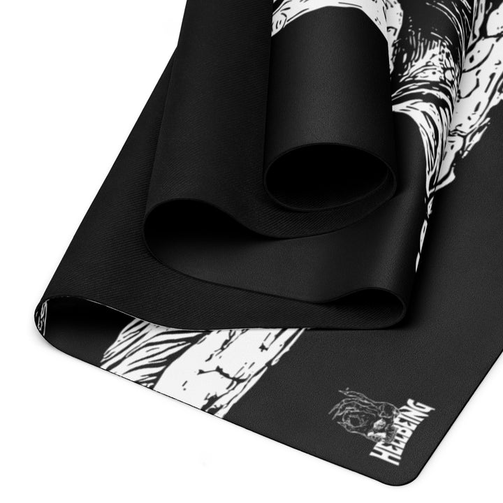 Hellbeing meditating skull yoga mat, rolled side view