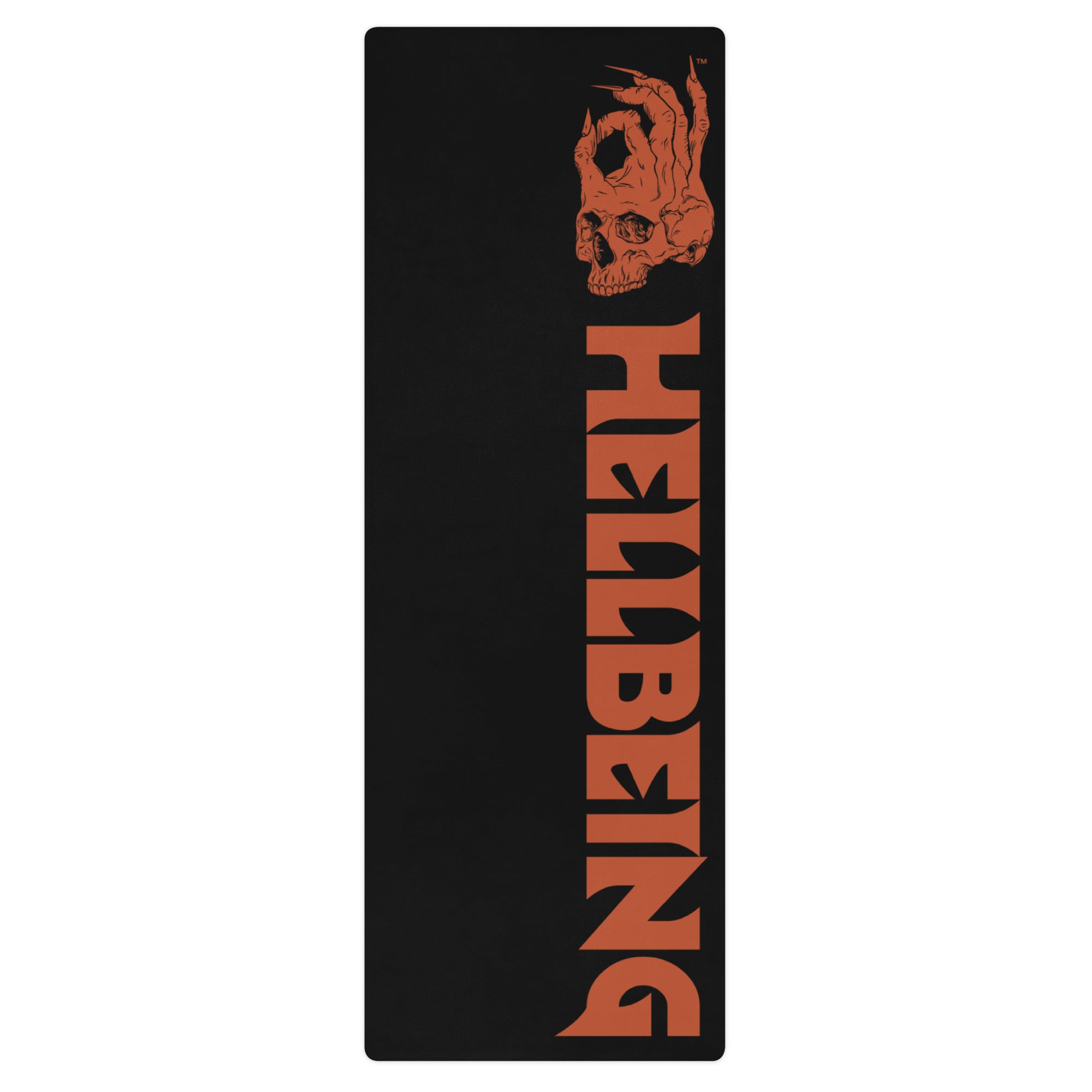 Hellbeing skull logo yoga mat, flat top view