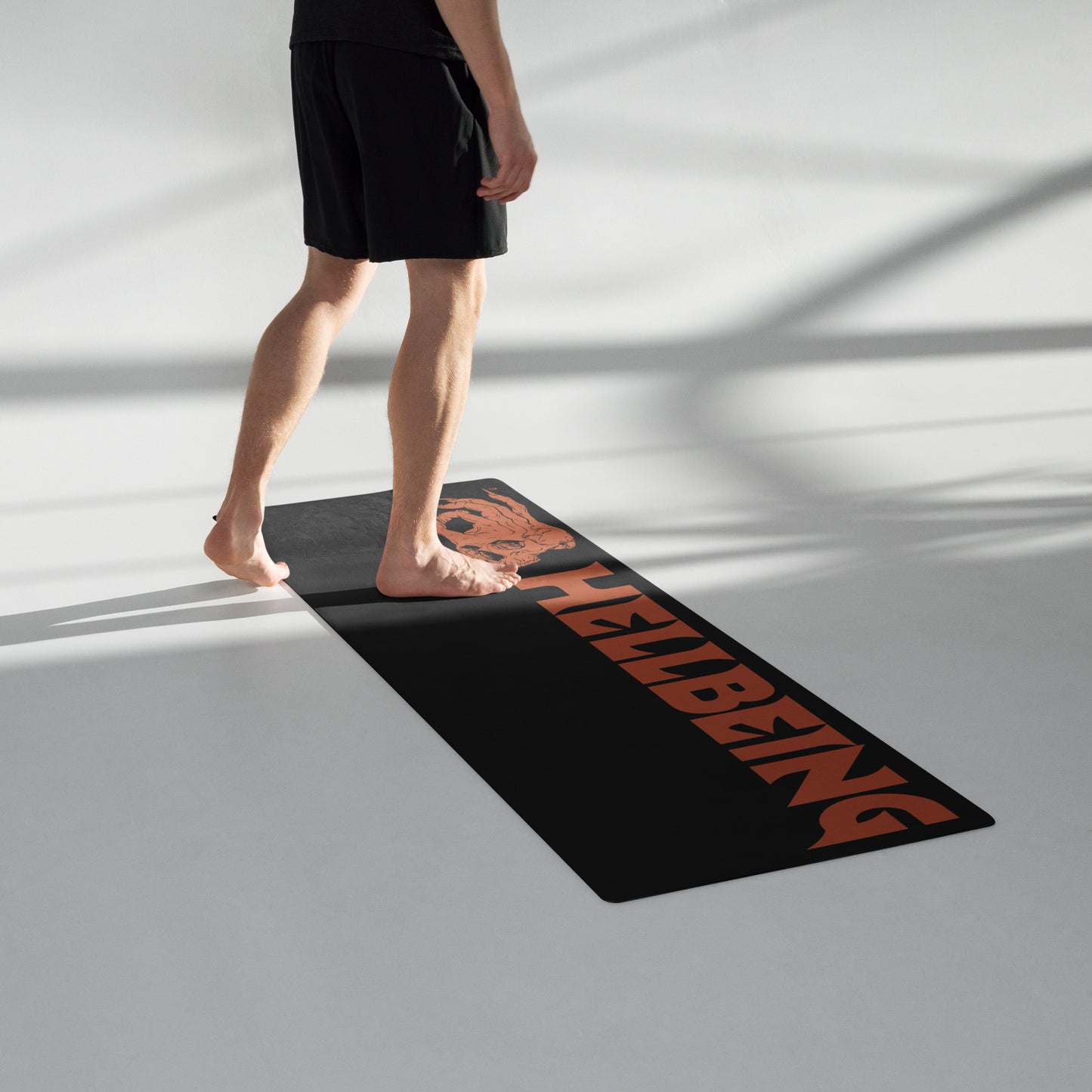 Hellbeing black and red logo, Rubber, anti-slip Yoga mat with a microsuede top.