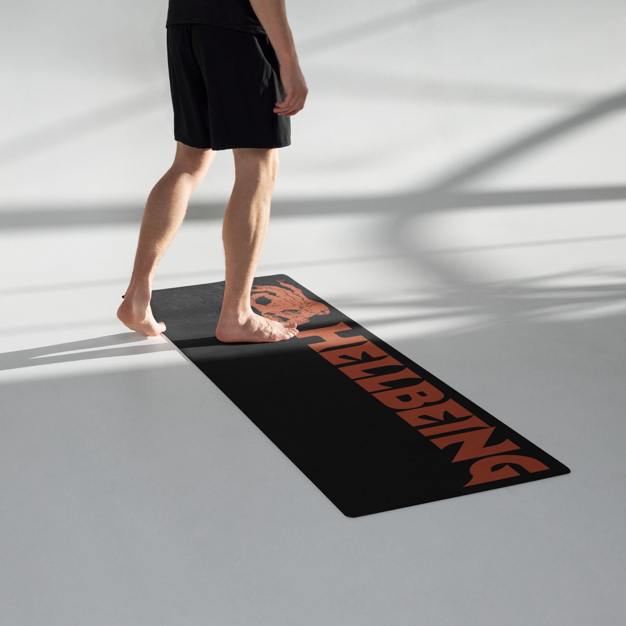 Hellbeing skull logo yoga mat, full surface view