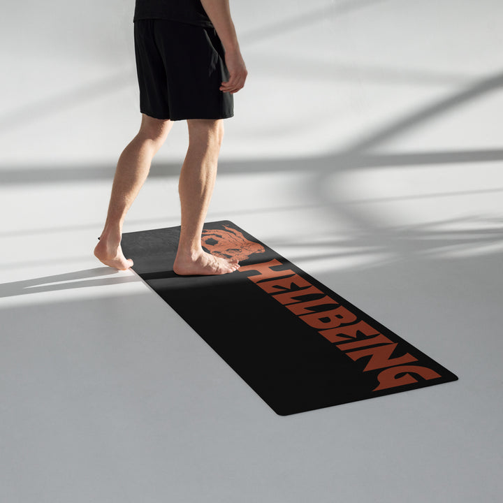 Hellbeing skull logo yoga mat, full surface view