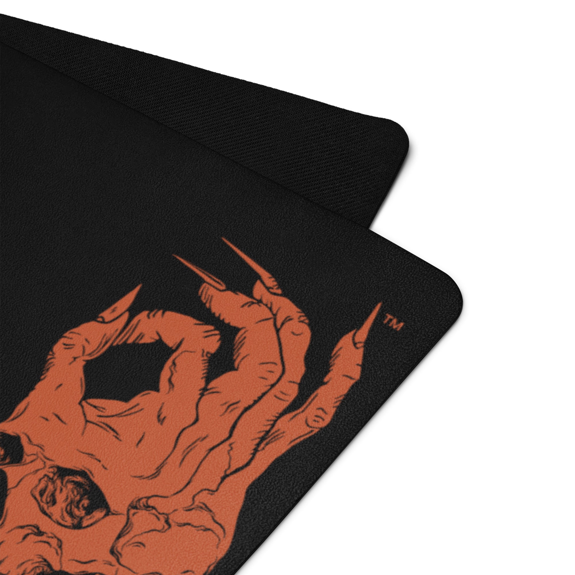 Hellbeing skull logo yoga mat, logo and wordmark close-up