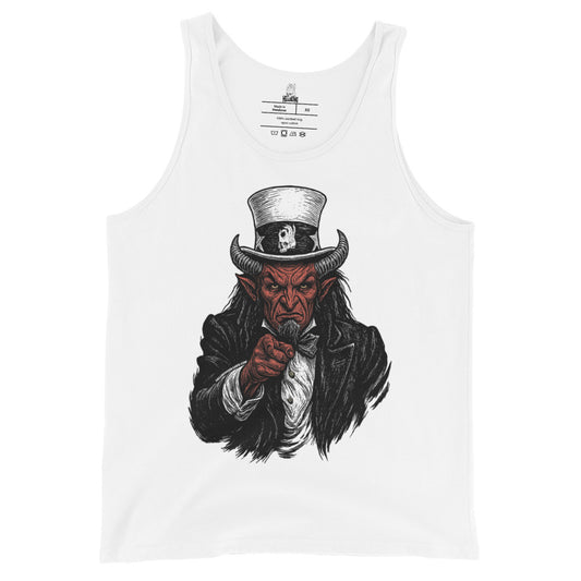 Hellbeing Uncle Satan white men's tank top, front view