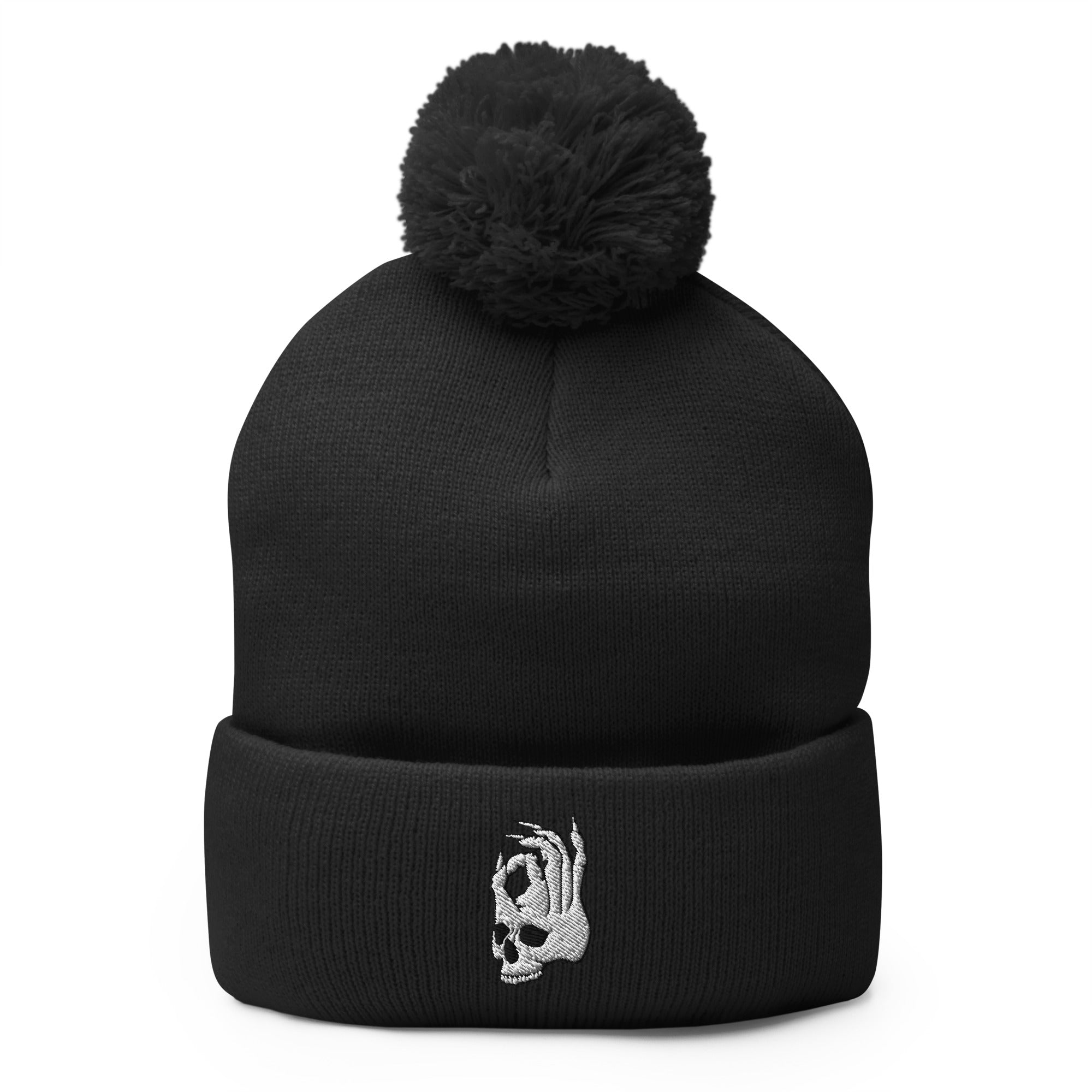 Hellbeing black pom-pom beanie, front view