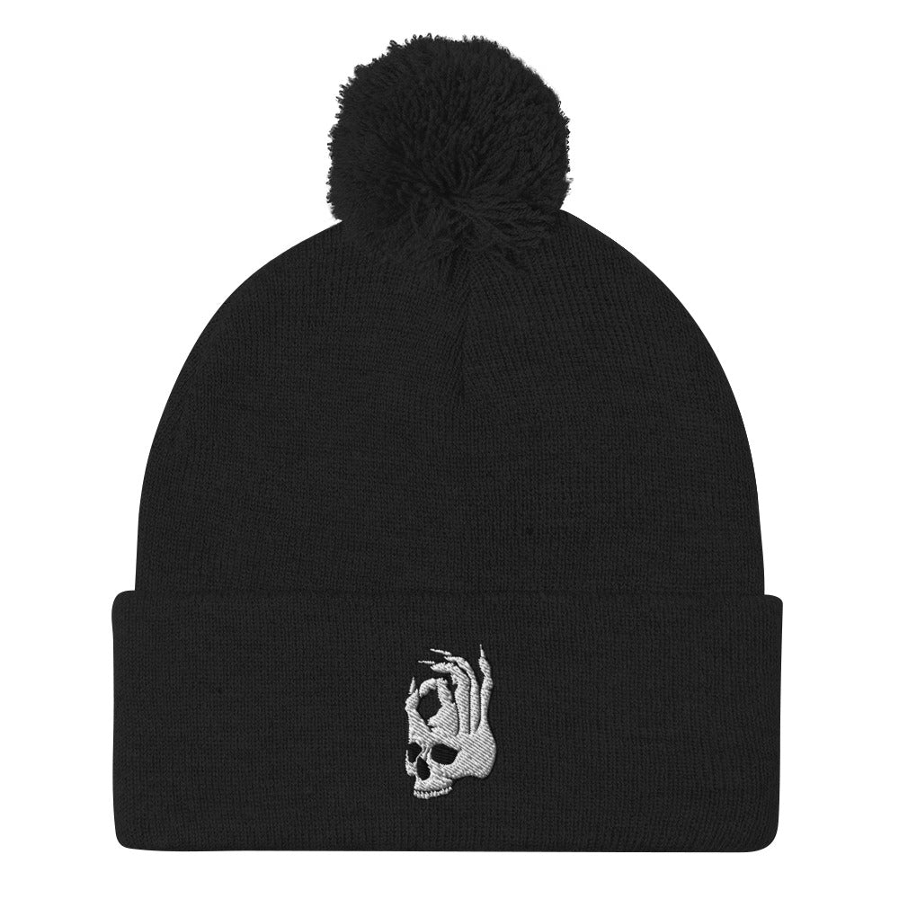 Hellbeing black pom-pom beanie, alternate front view