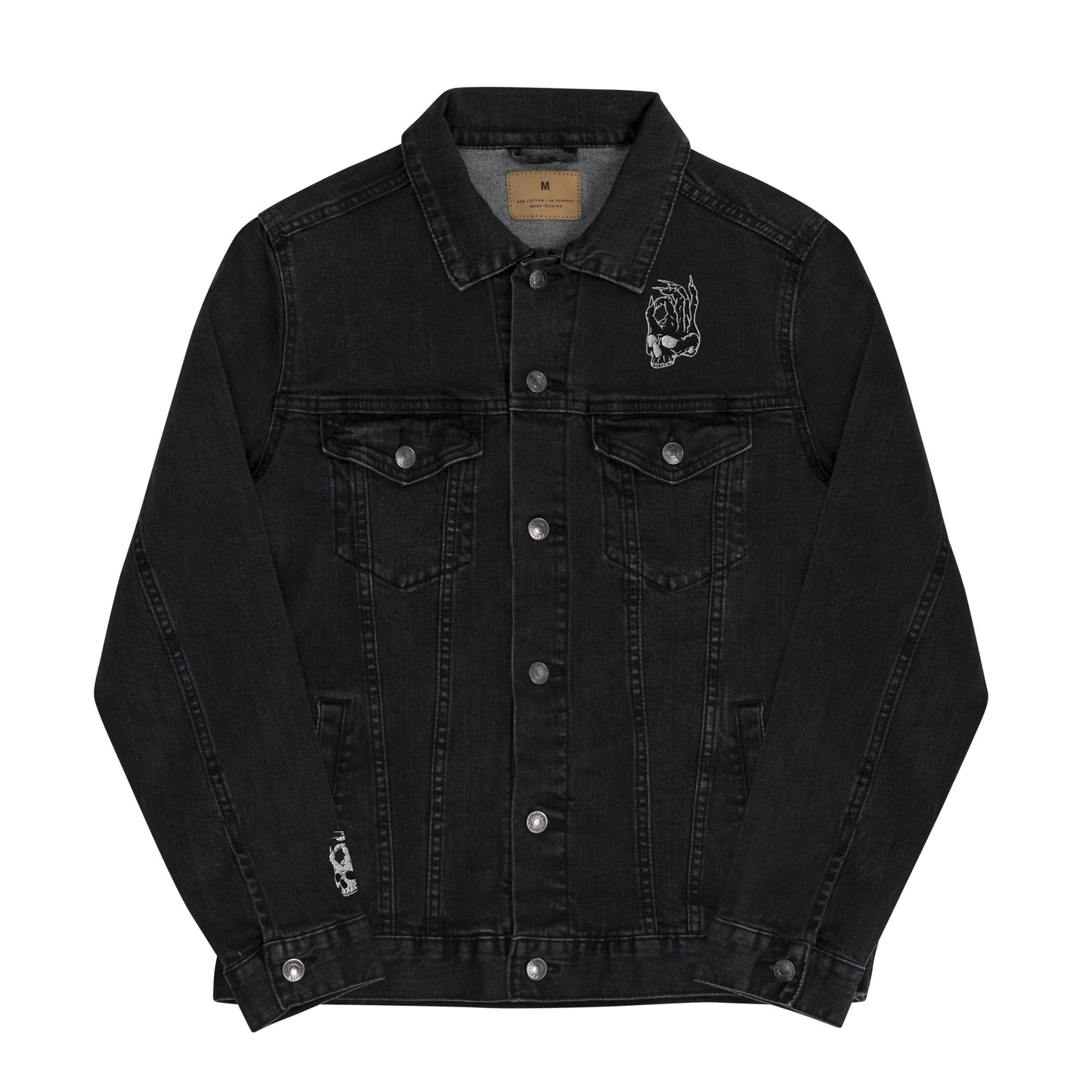 Hellbeing logo embroidered black denim jacket