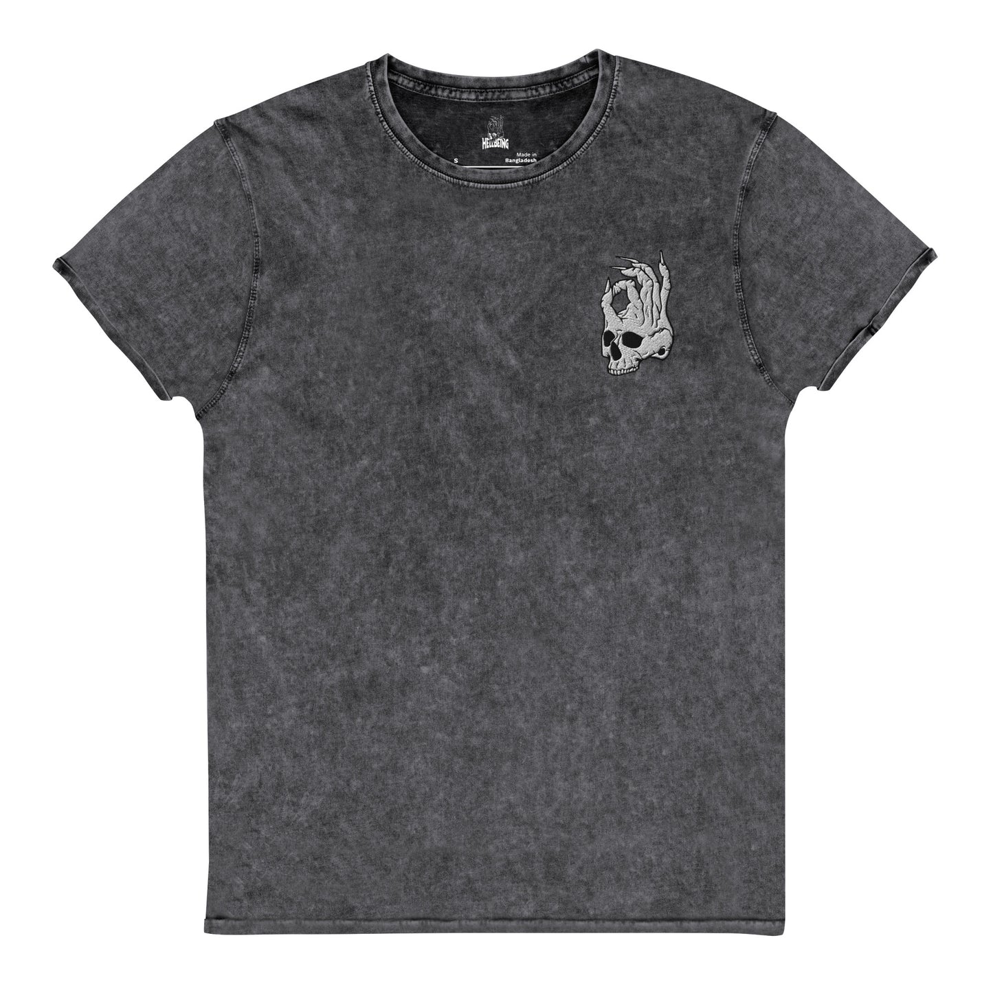 Hellbeing Skull logo embroidered black Denim T-Shirt