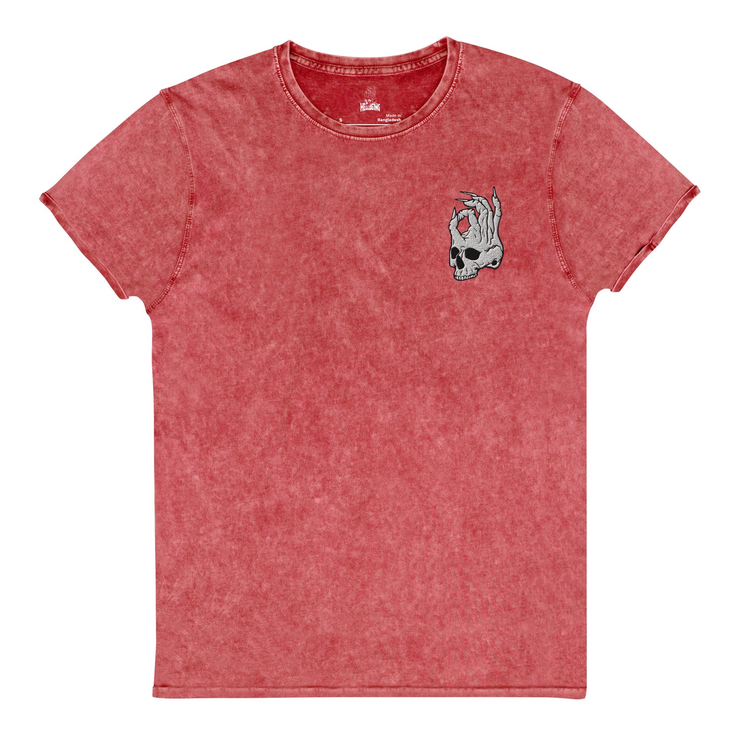 Hellbeing Skull logo embroidered red Denim T-Shirt