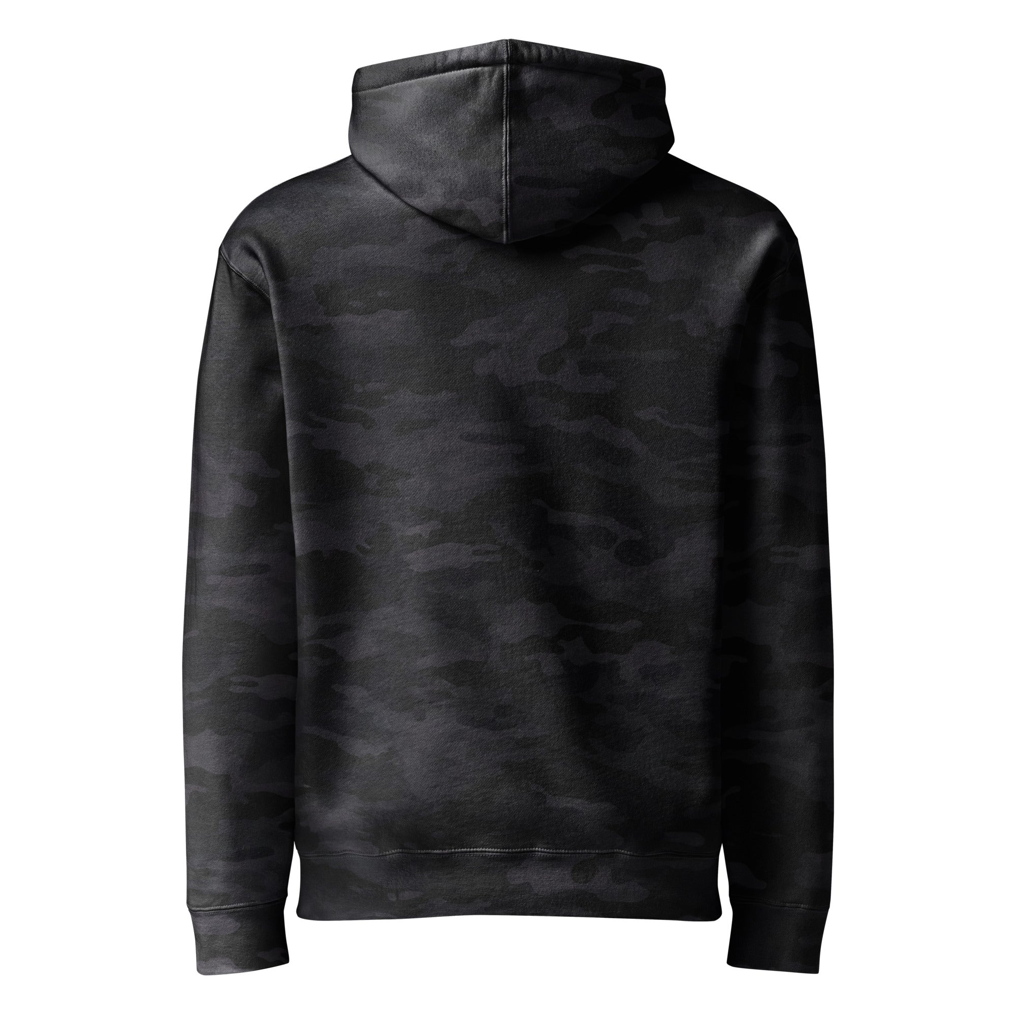 Hellbeing skull black camo heavyweight hoodie, back view