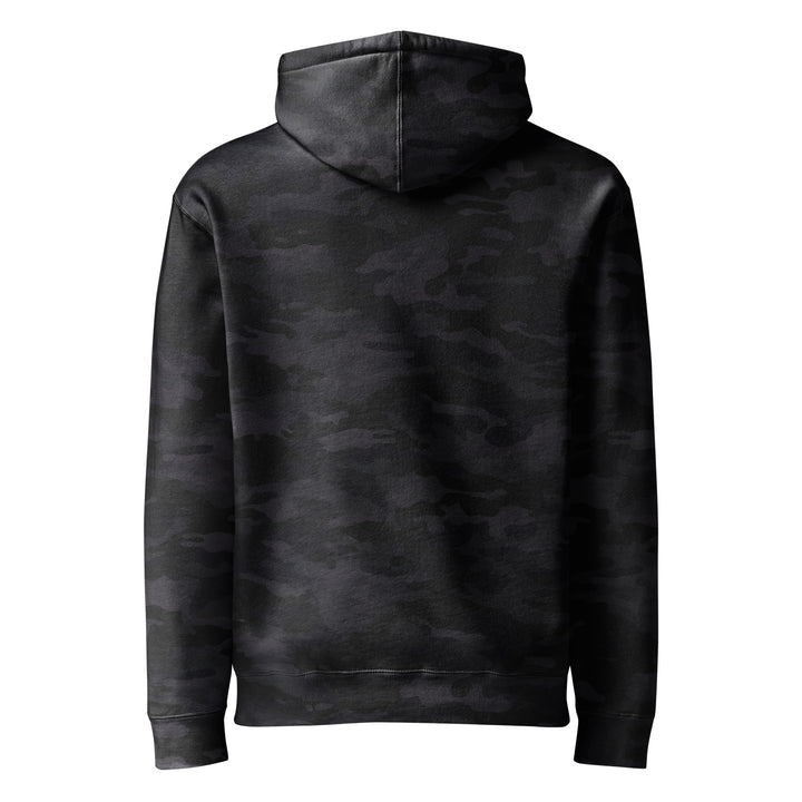 Hellbeing skull black camo heavyweight hoodie, back view