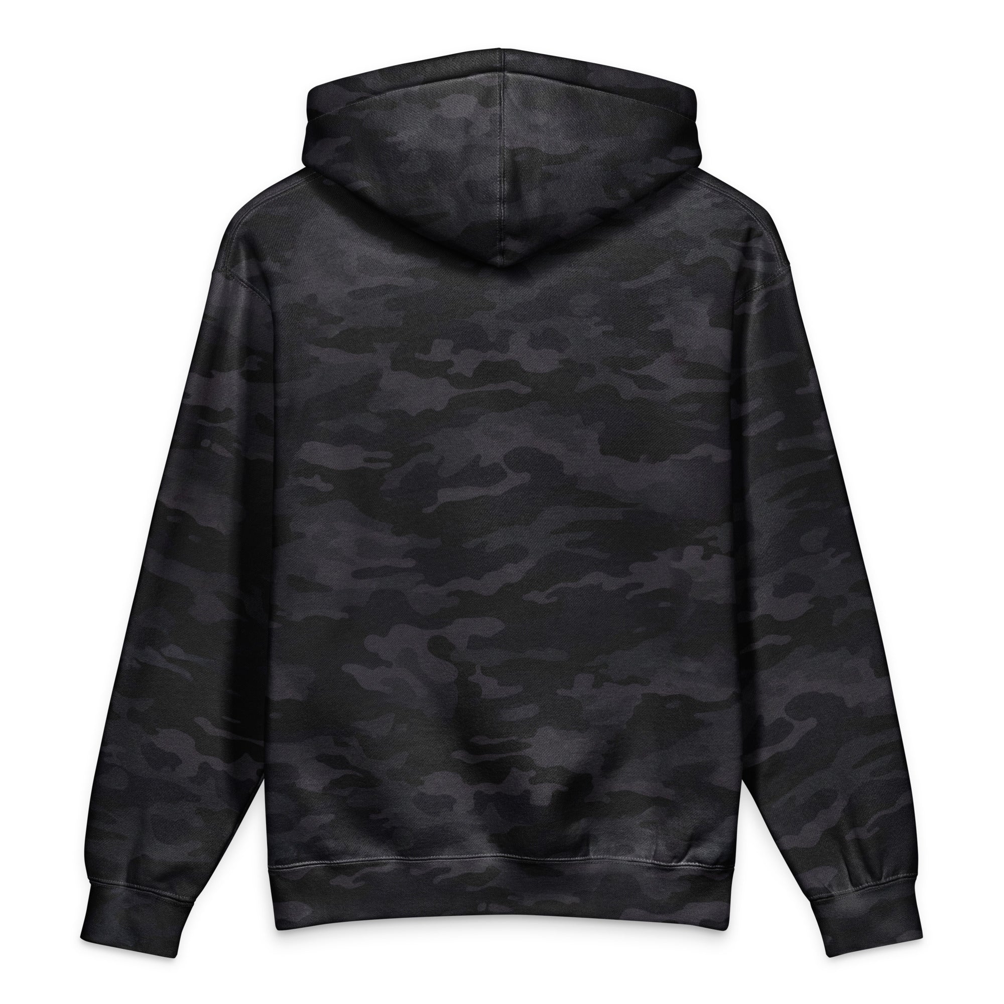 Hellbeing skull black camo heavyweight hoodie, back detail