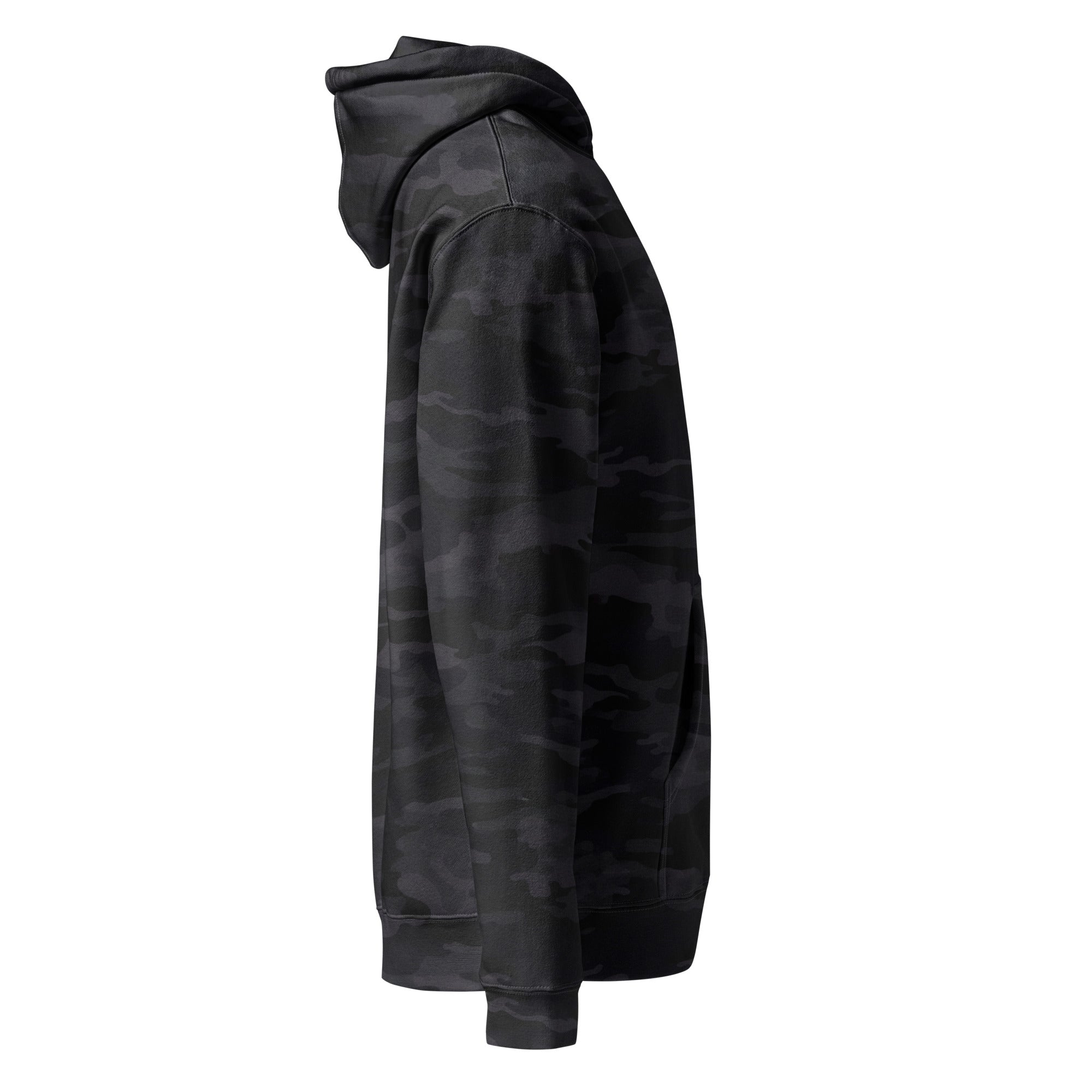Hellbeing skull black camo heavyweight hoodie, right side view