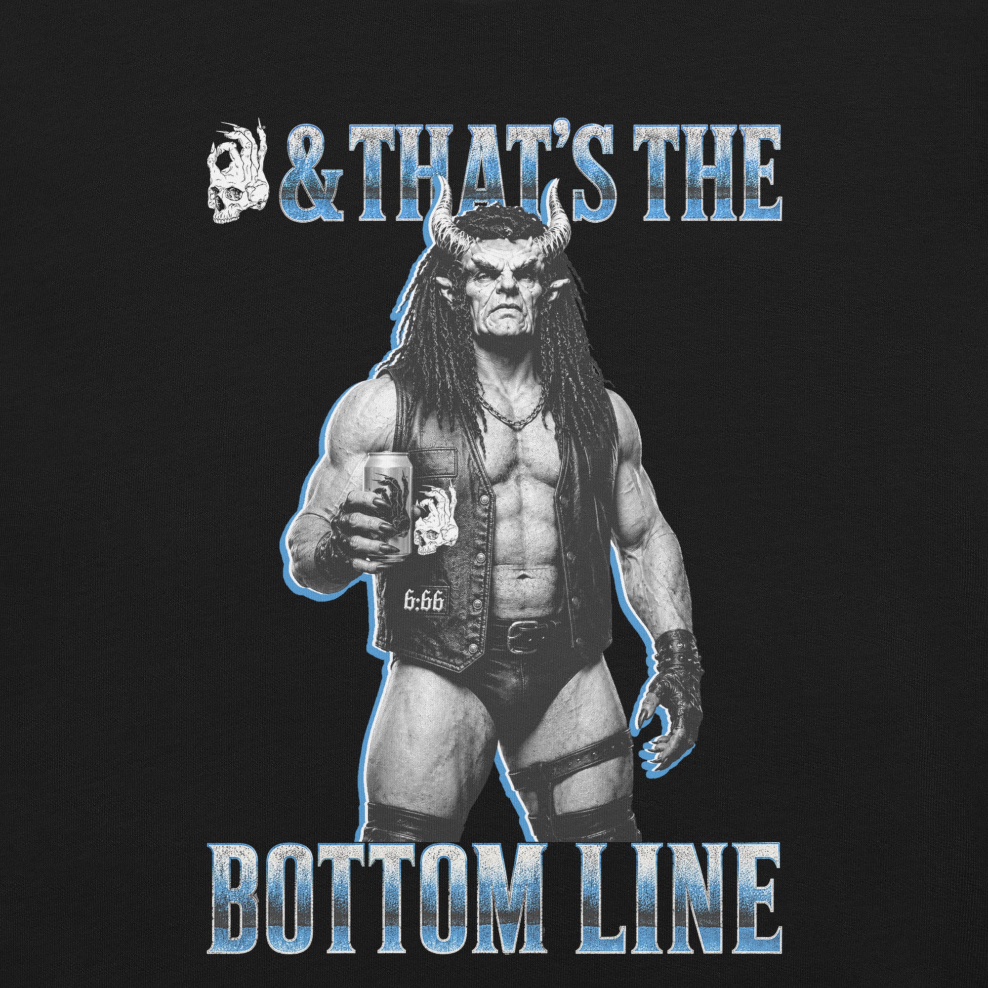 Hellbeing The Bottom Line black tee, front design detail