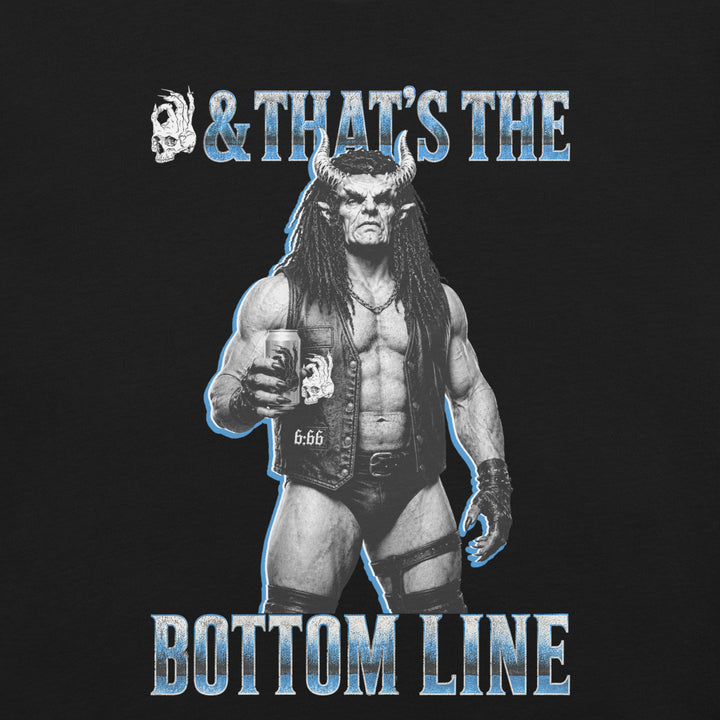 Hellbeing The Bottom Line black tee, front design detail