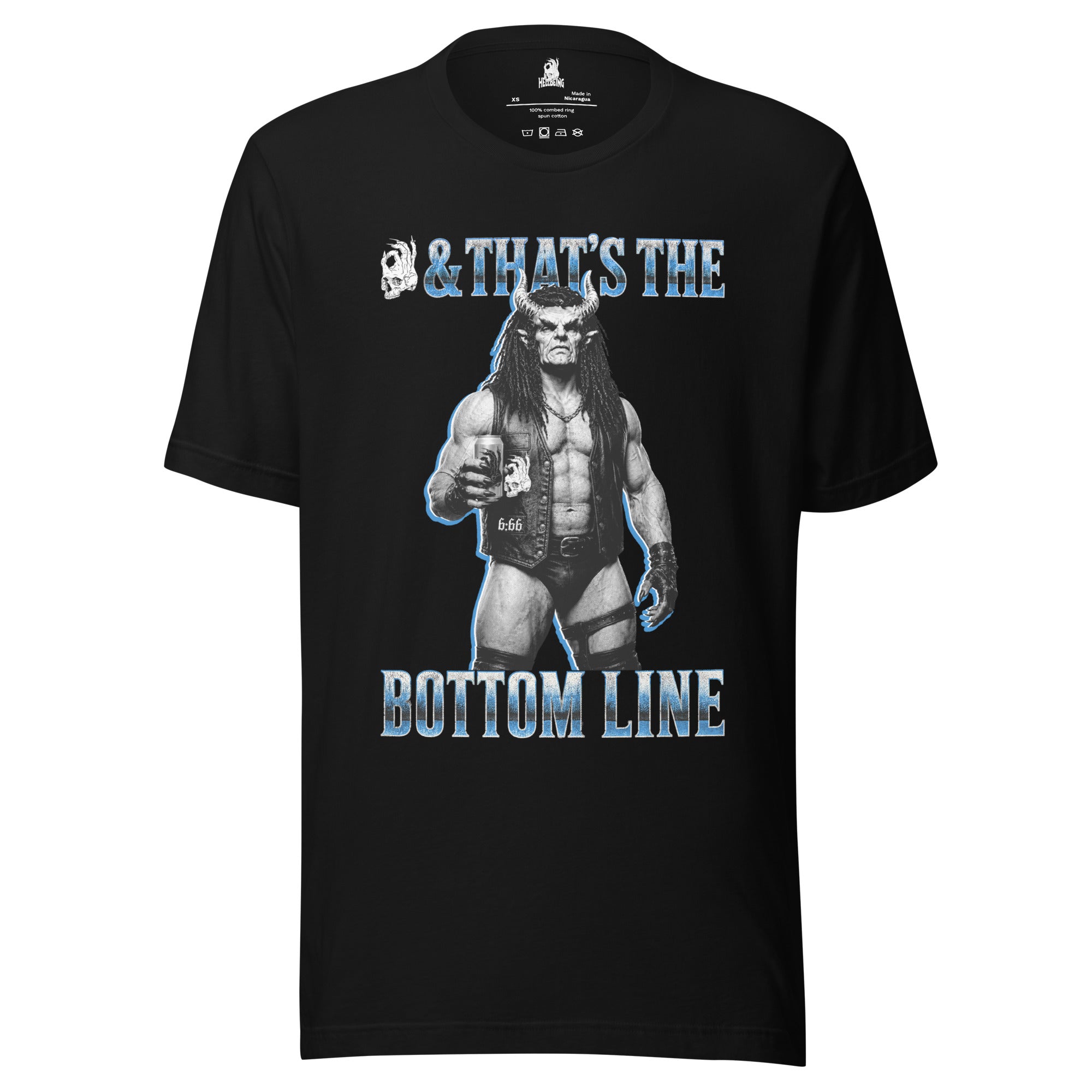 Hellbeing The Bottom Line black tee, front angle view