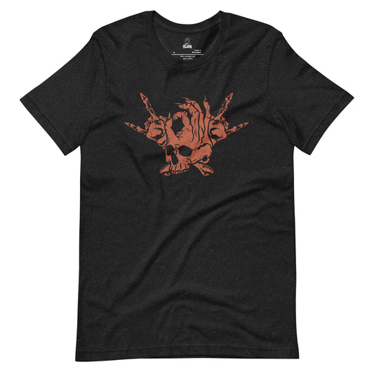 Hellbeing Skull and Crossbones t-shirt red on black heather