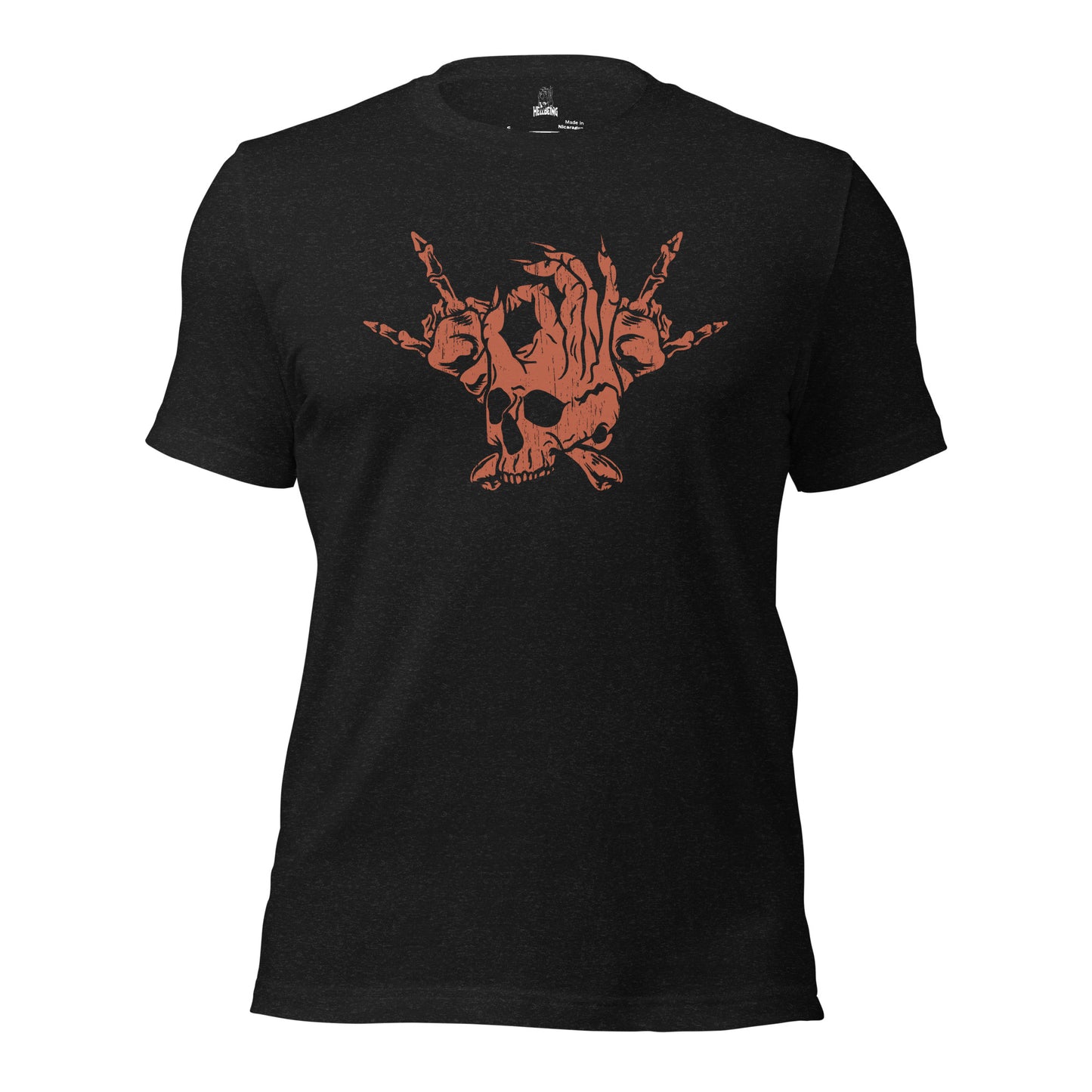 Hellbeing Skull and Crossbones t-shirt red on black heather