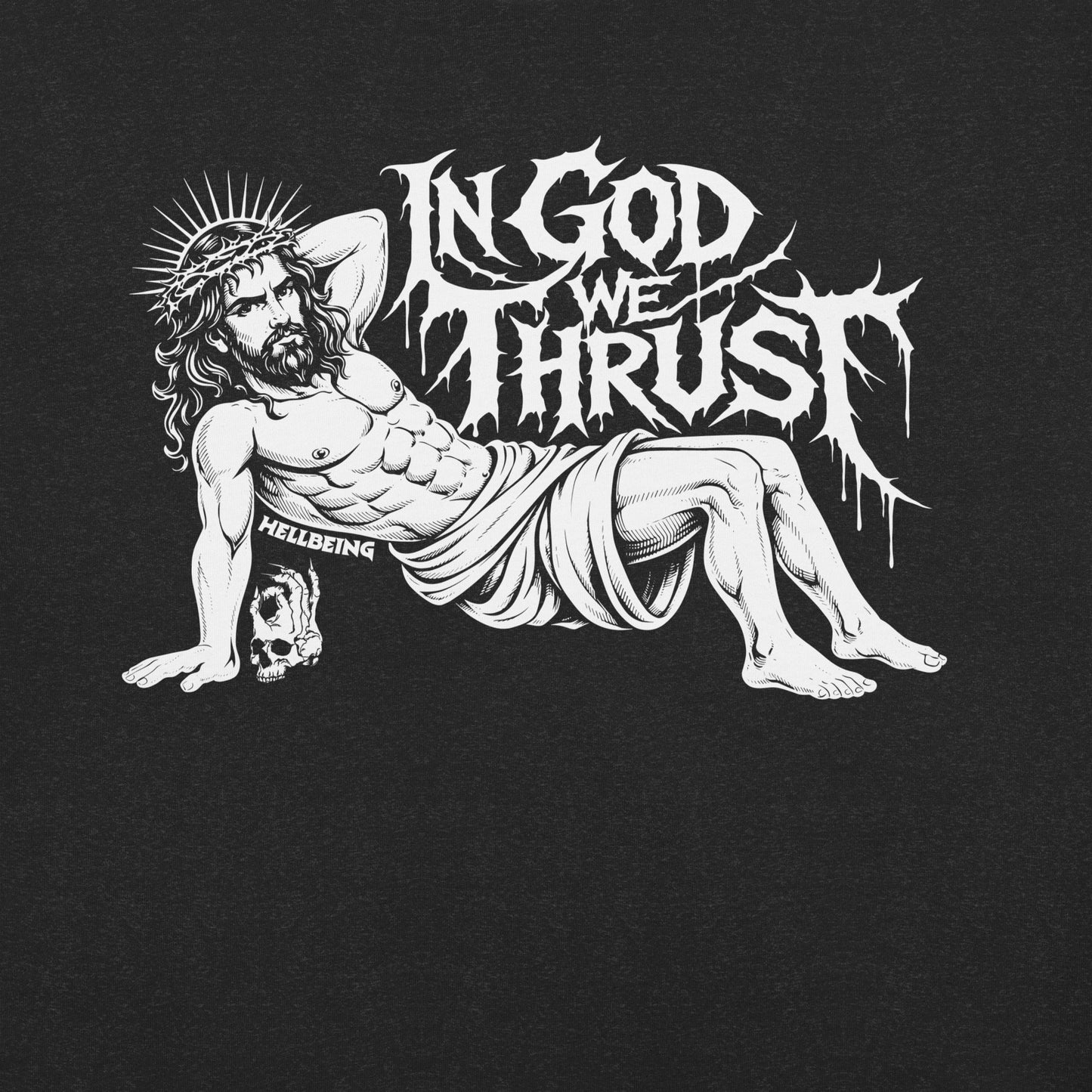 Hellbeing In God We Thrust Part 2 black heather t-shirt, alternate front view