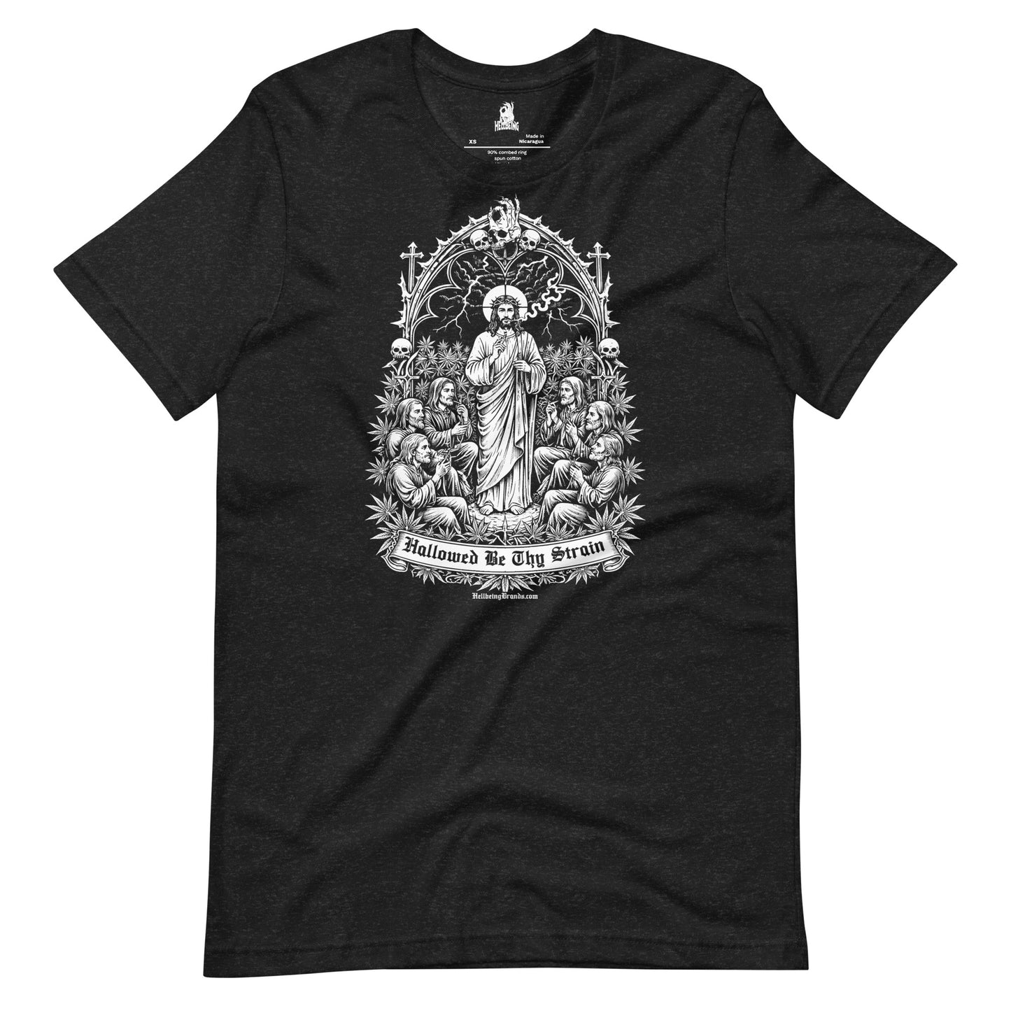 Hellbeing Hallowed Be Thy Strain black heather t-shirt, alternate front view