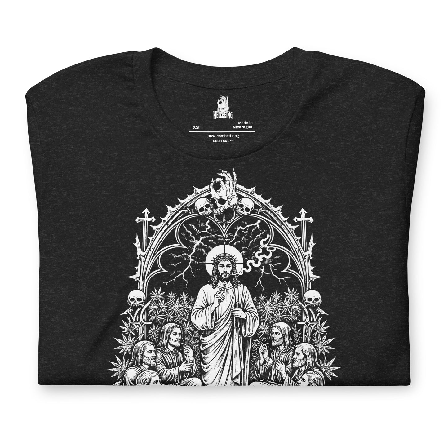 Hellbeing Hallowed Be Thy Strain black heather t-shirt, front design view