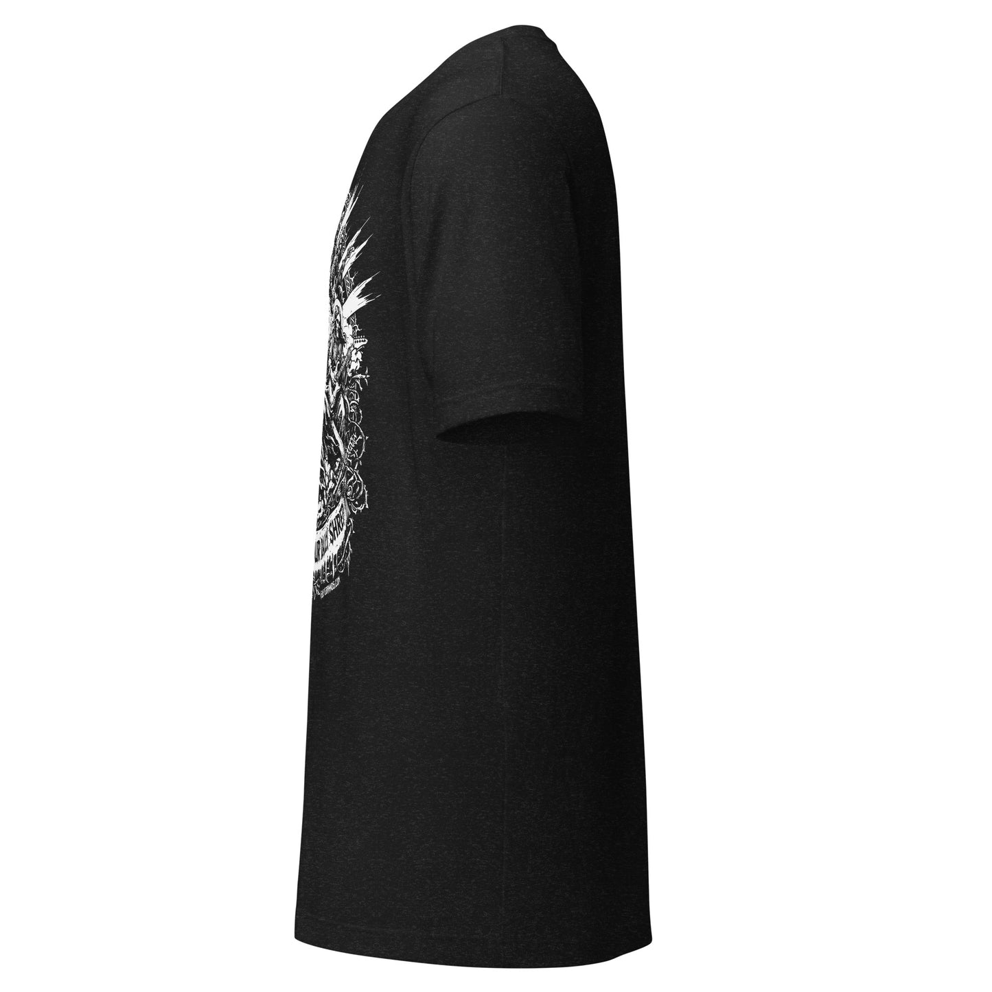 Hellbeing Give Us This Day Our Daily Shred black heather t-shirt, left side view