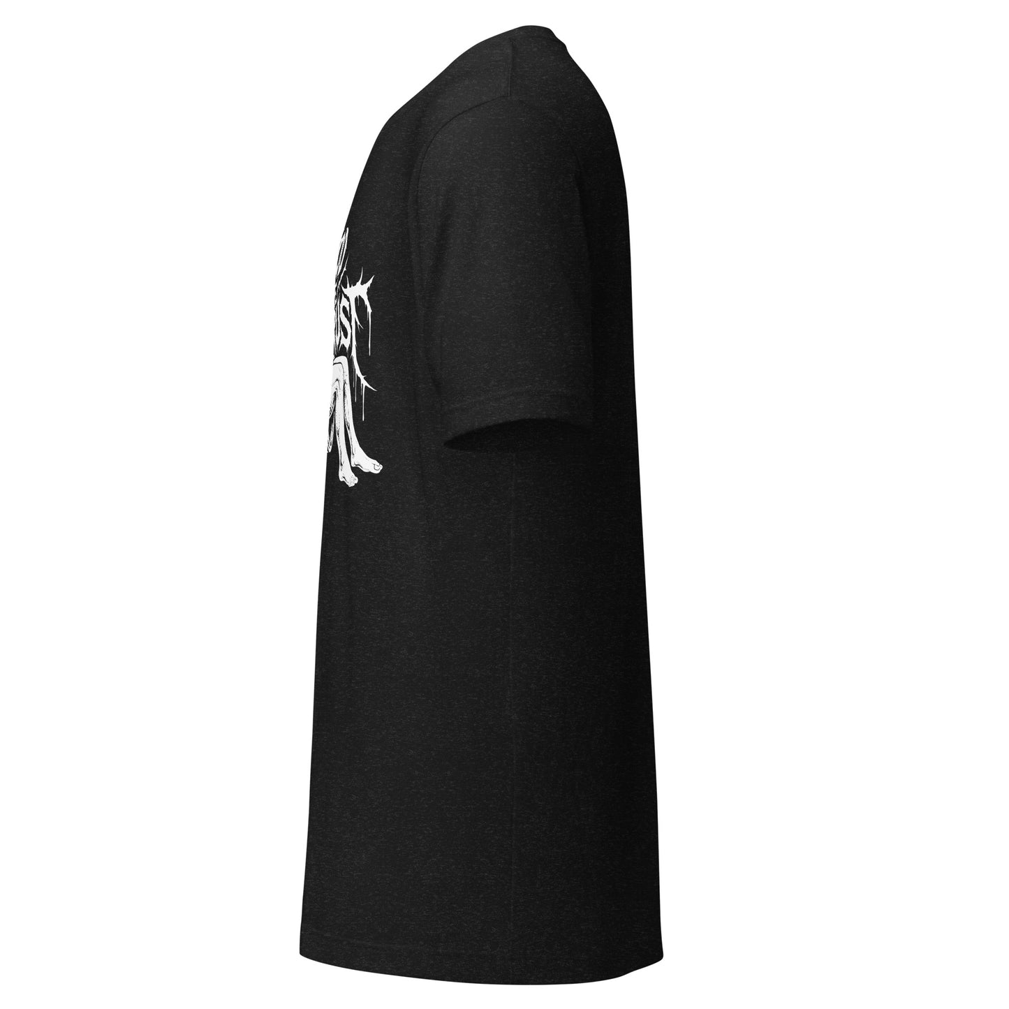 Hellbeing In God We Thrust Part 2 black heather t-shirt, left side view