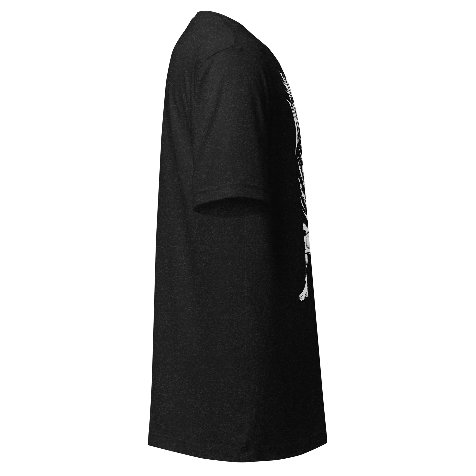 Hellbeing In God We Thrust black heather t-shirt, right side view