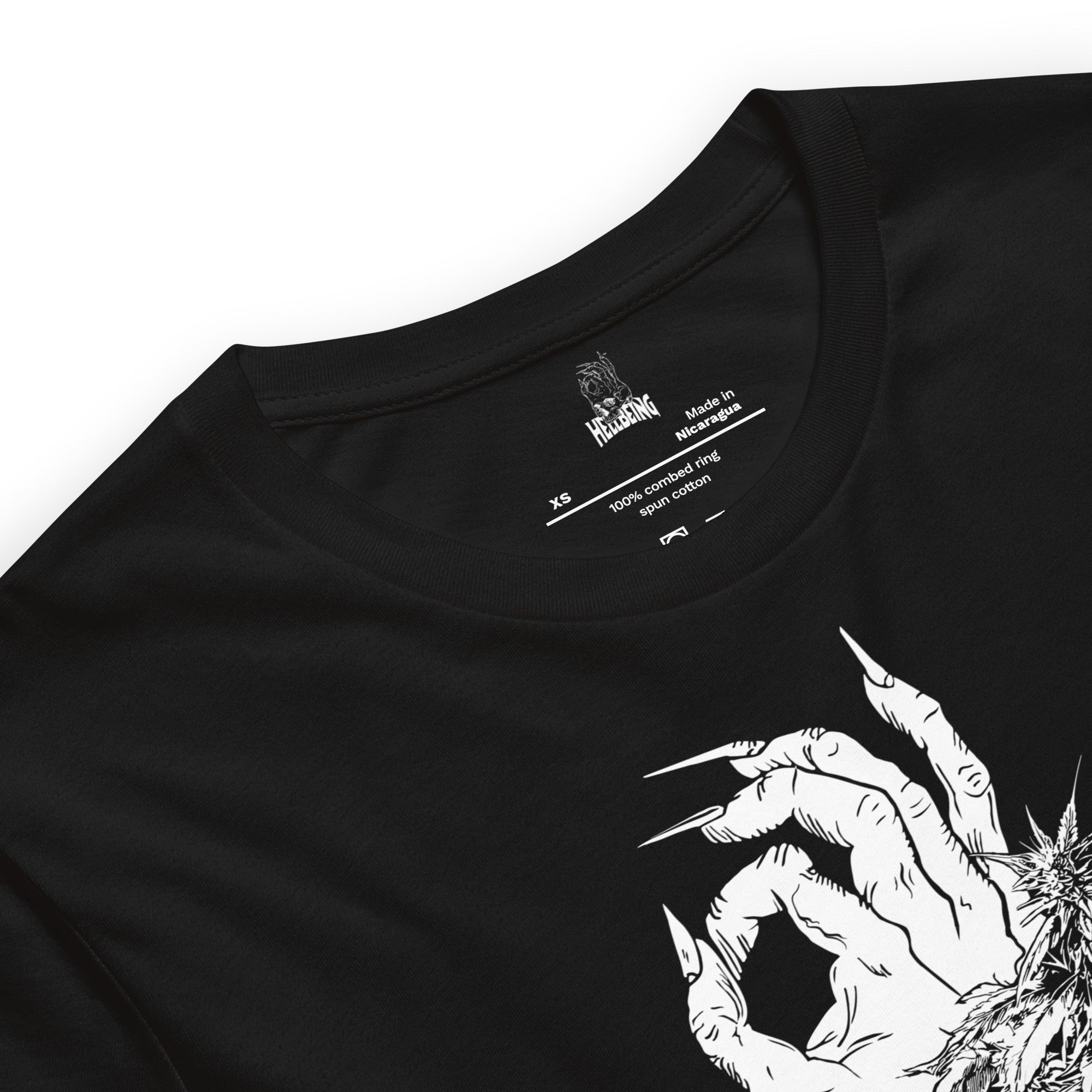 Hellbeing Weed t-shirt fabric and label detail