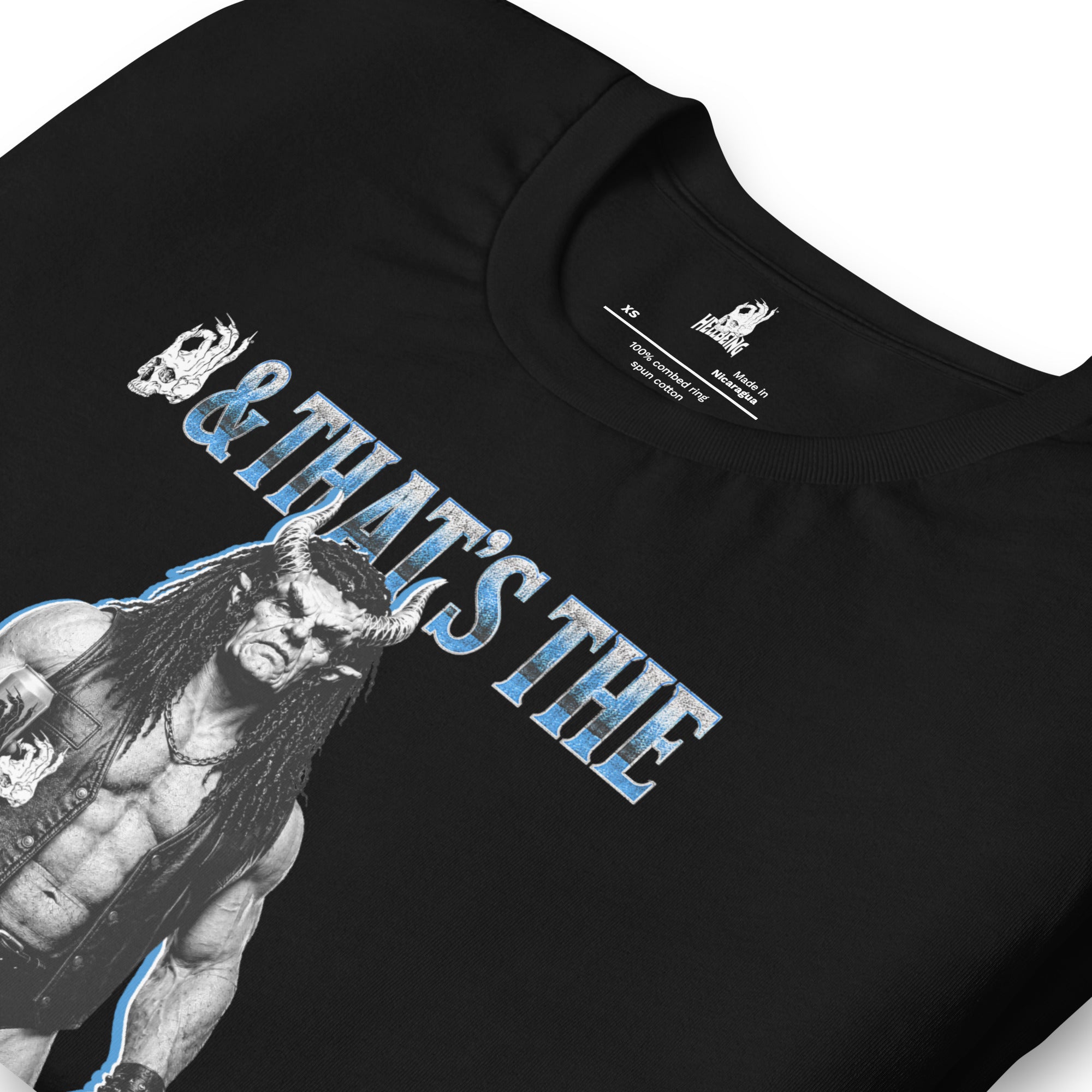 Hellbeing The Bottom Line black tee, design close-up