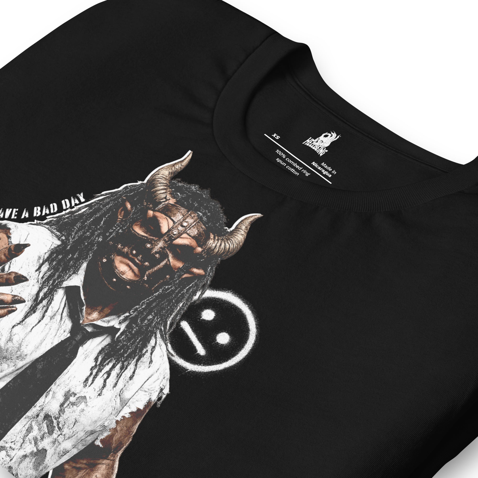 Hellbeing Have a Bad Day black tee, design close-up