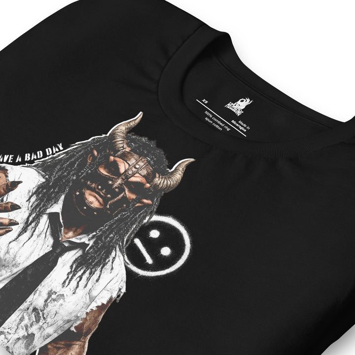 Hellbeing Have a Bad Day black tee, design close-up