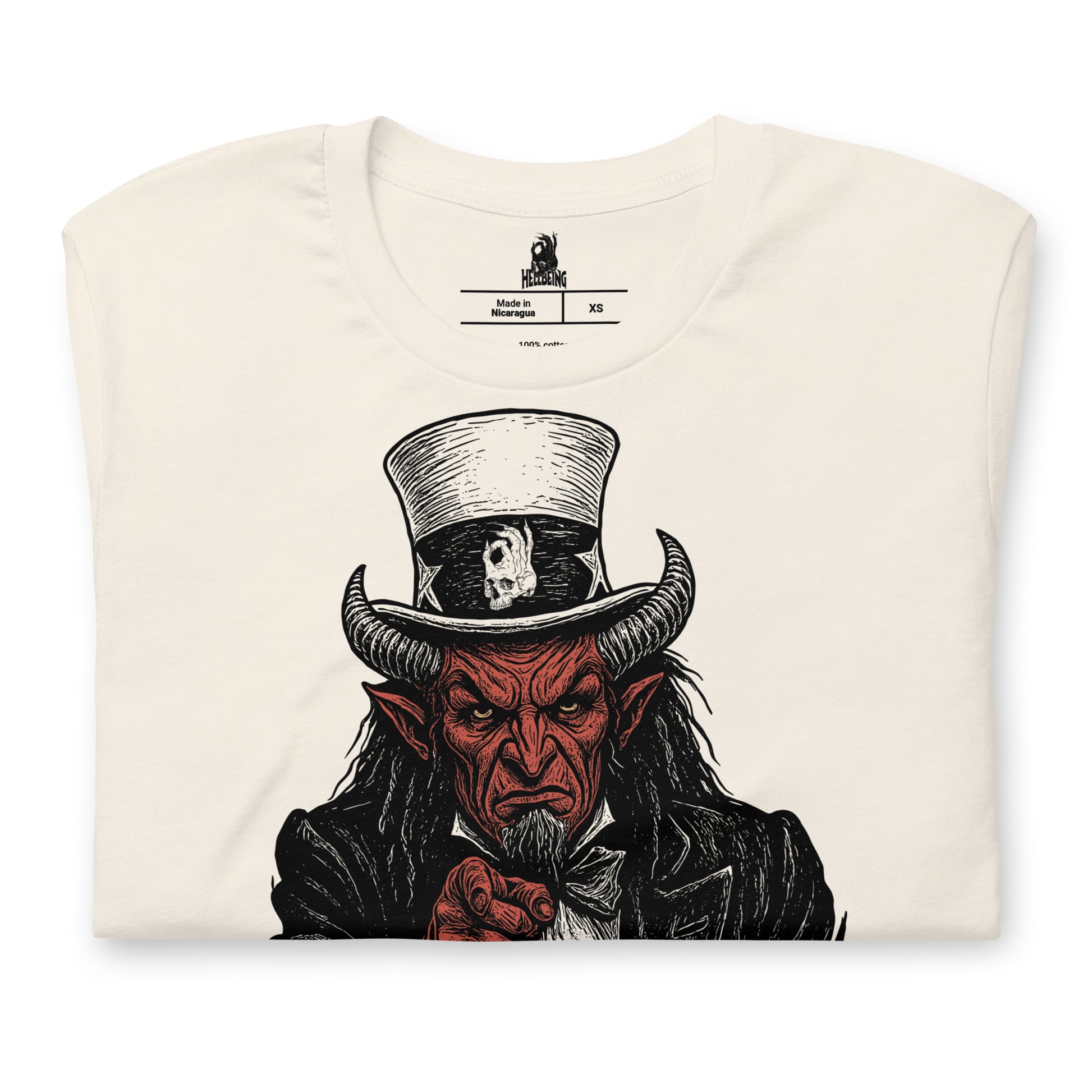 Hellbeing Uncle Satan dust t-shirt, alternate front view