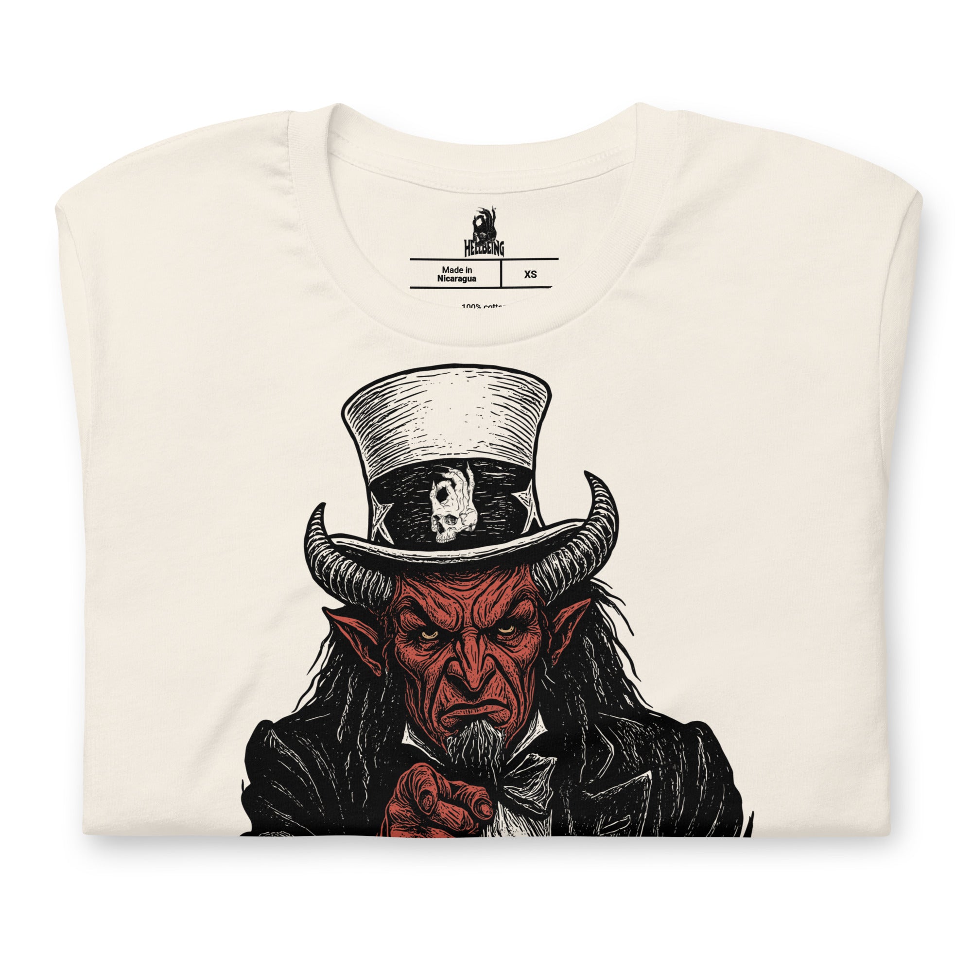 Hellbeing Uncle Satan dust t-shirt, alternate front view