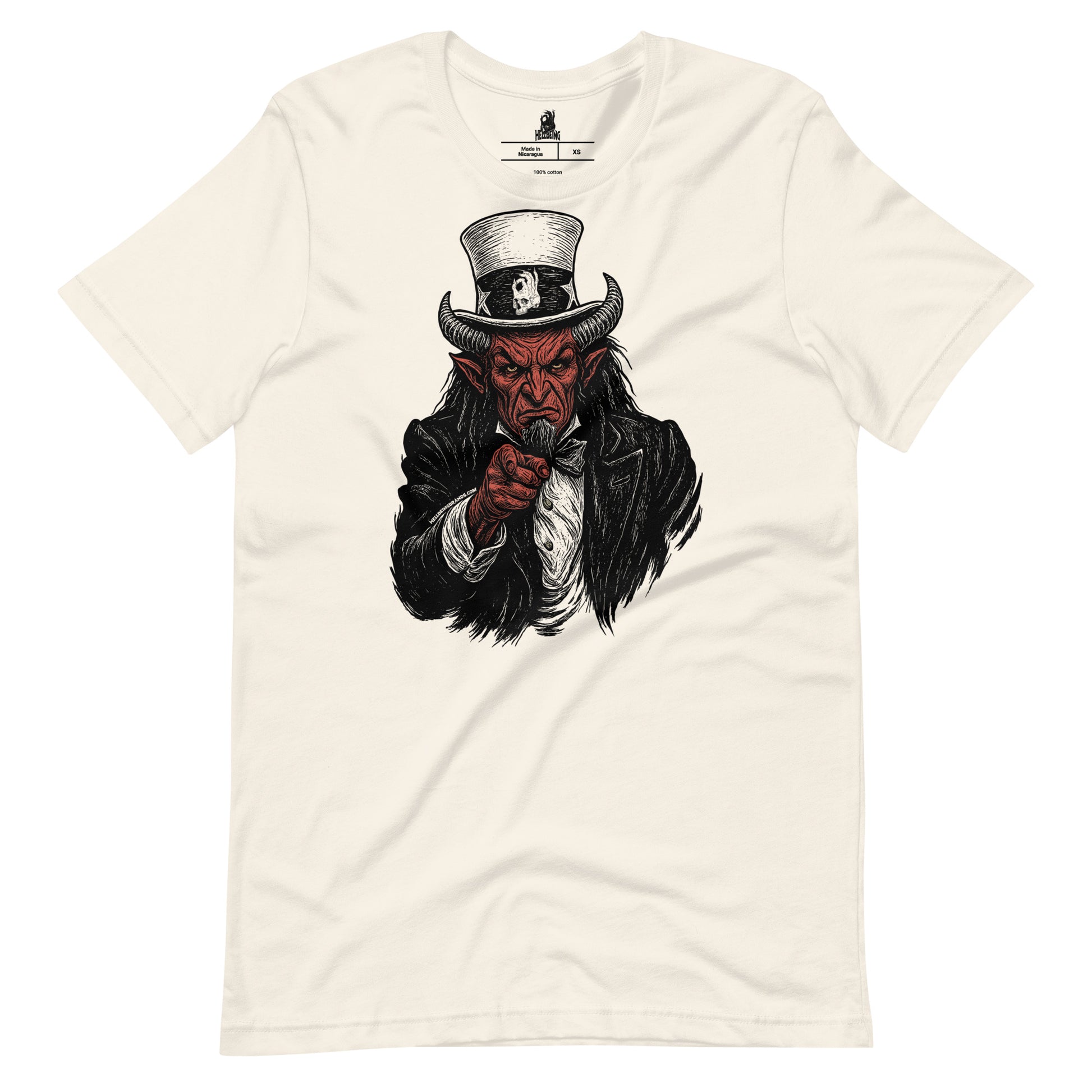 Hellbeing Uncle Satan dust t-shirt, front design view