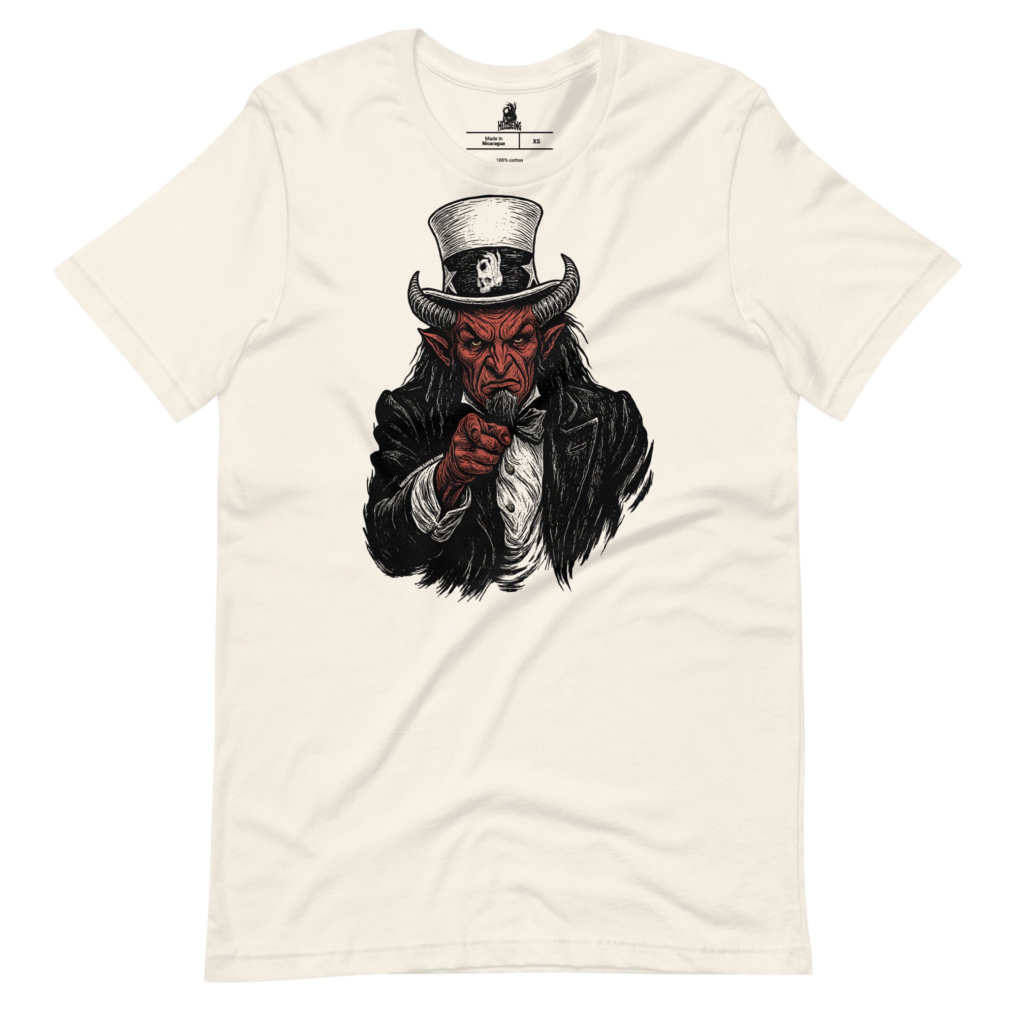 Hellbeing Uncle Satan dust t-shirt, front design view