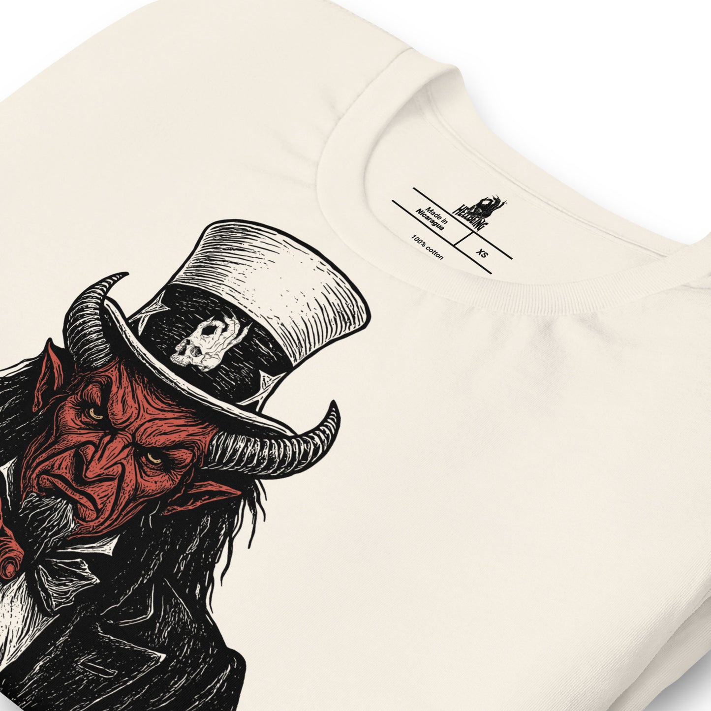 Hellbeing Uncle Satan dust t-shirt, close-up print detail